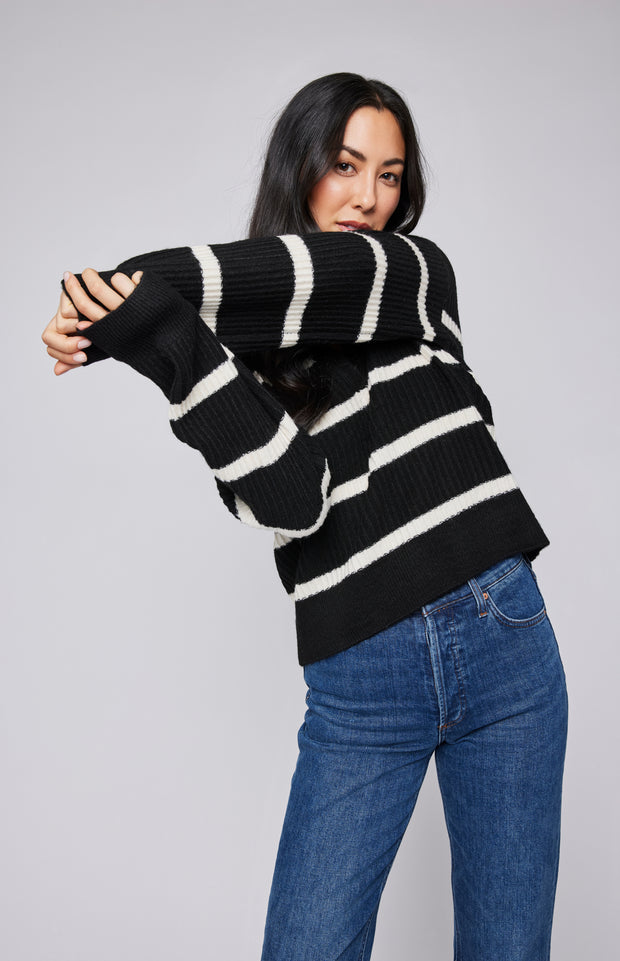 GENTLE FAWN BECKETT STRIPED PULLOVER - BLACK - LAST SIZE L