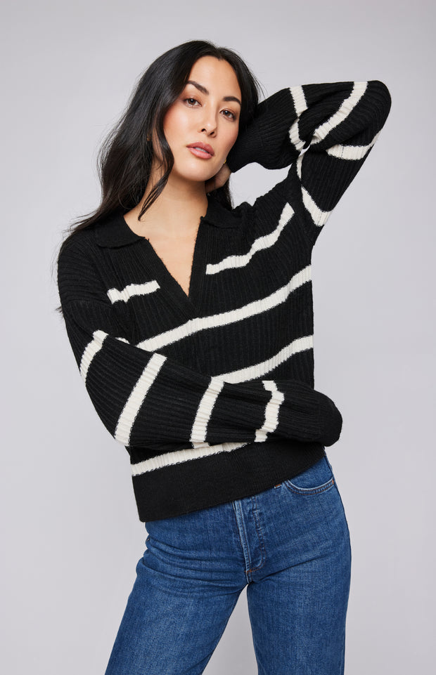 GENTLE FAWN BECKETT STRIPED PULLOVER - BLACK - LAST SIZE L