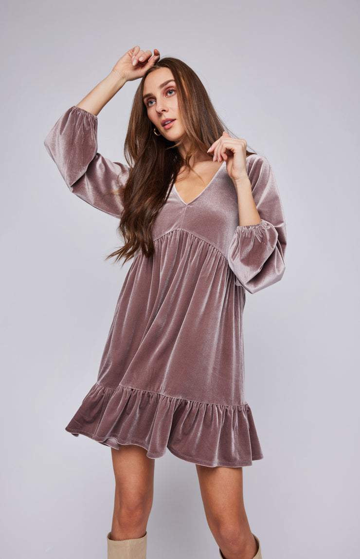 GENTLE FAWN PHILLIPA VELVET DRESS - FAWN