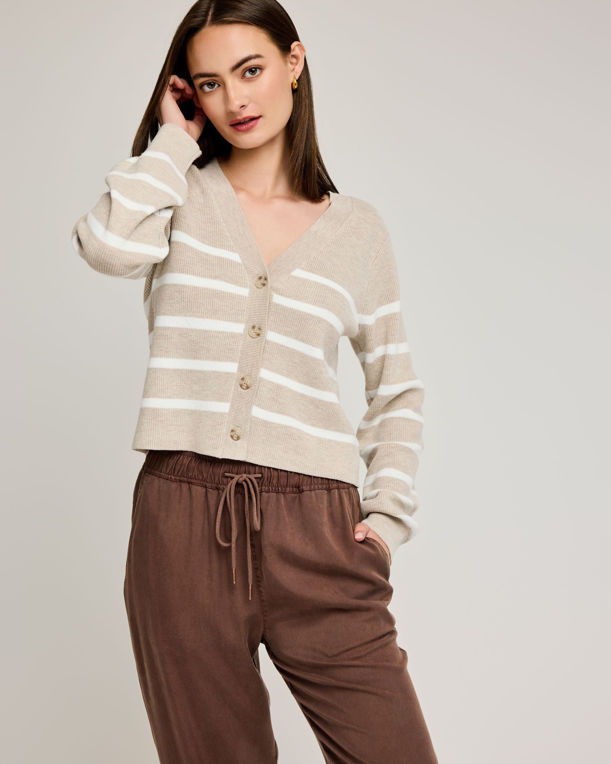 GENTLE FAWN EDEN CARDIGAN - HEATHER OAT STRIPE