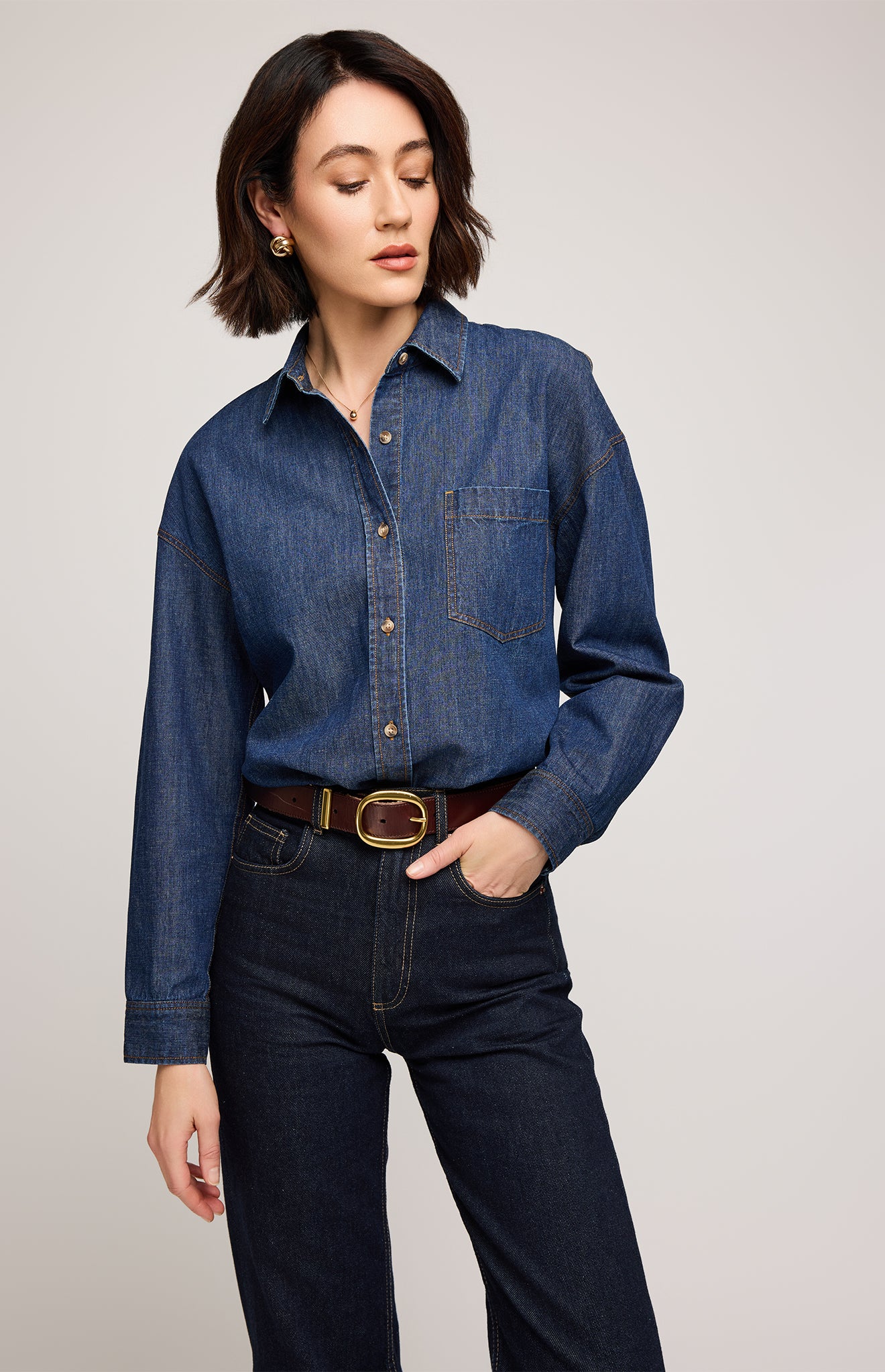 GENTLE FAWN WHITNEY DENIM BUTTON DOWN - DARK WASH