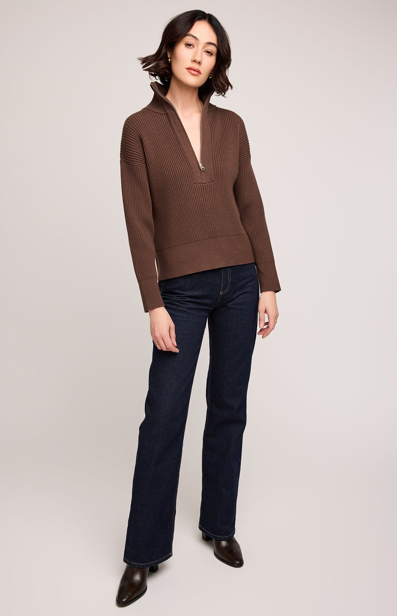 GENTLE FAWN HOPE ZIP SWEATER - JAVA