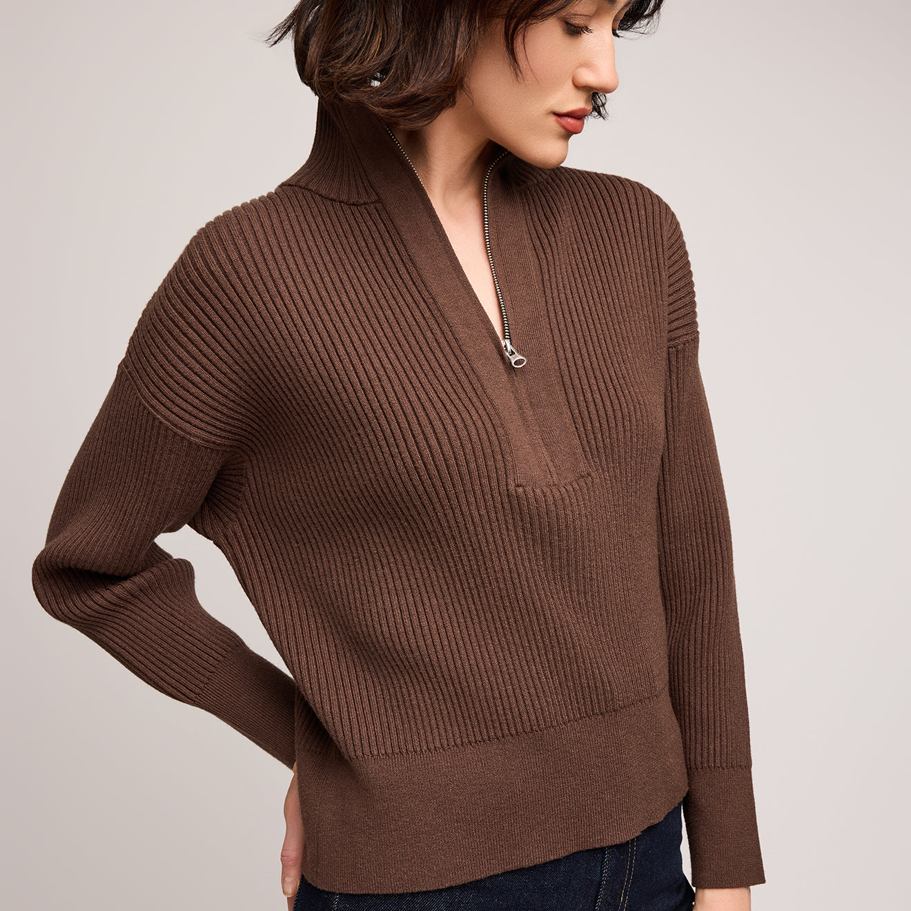 GENTLE FAWN HOPE ZIP SWEATER - JAVA