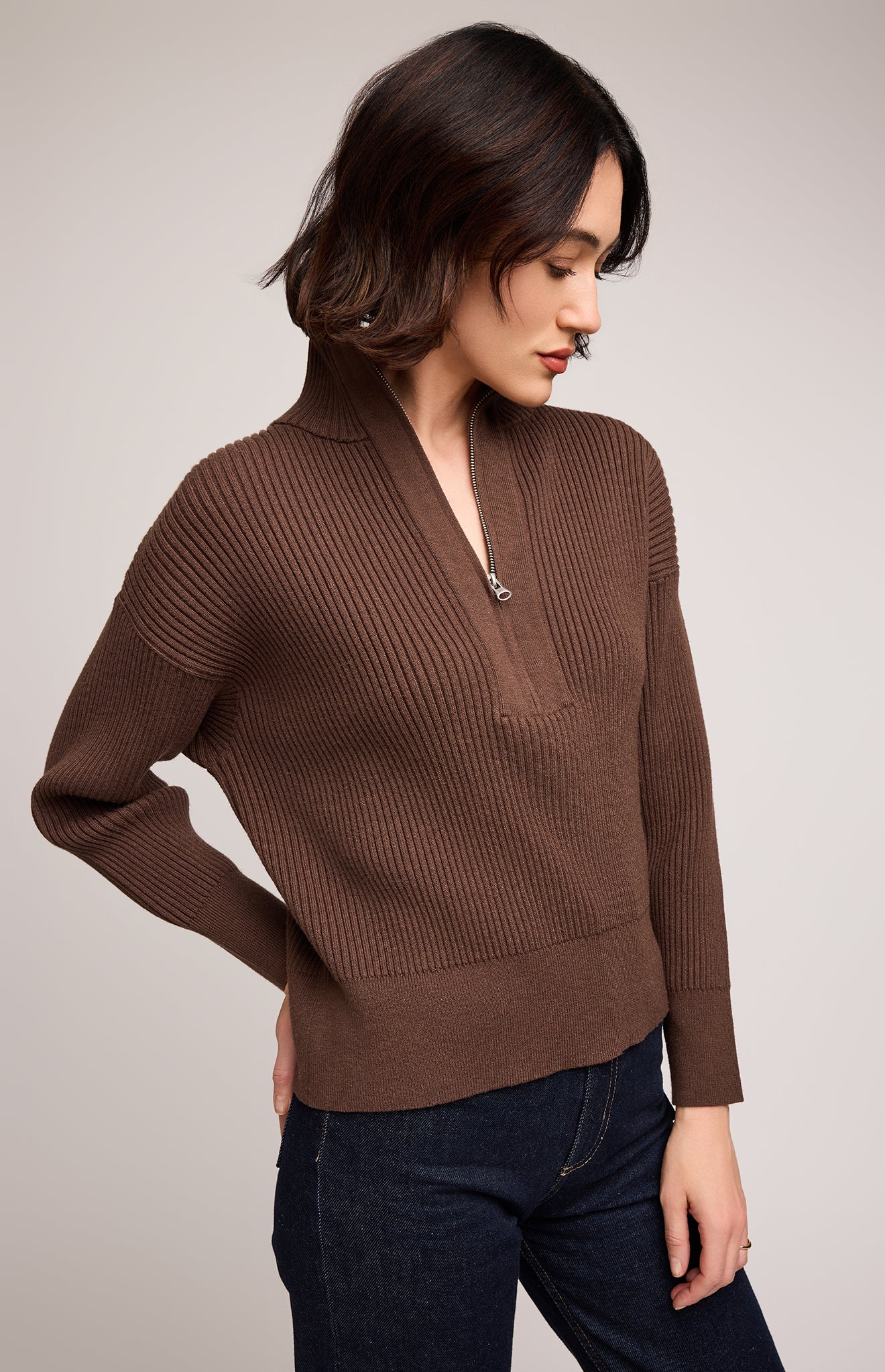 GENTLE FAWN HOPE ZIP SWEATER - JAVA