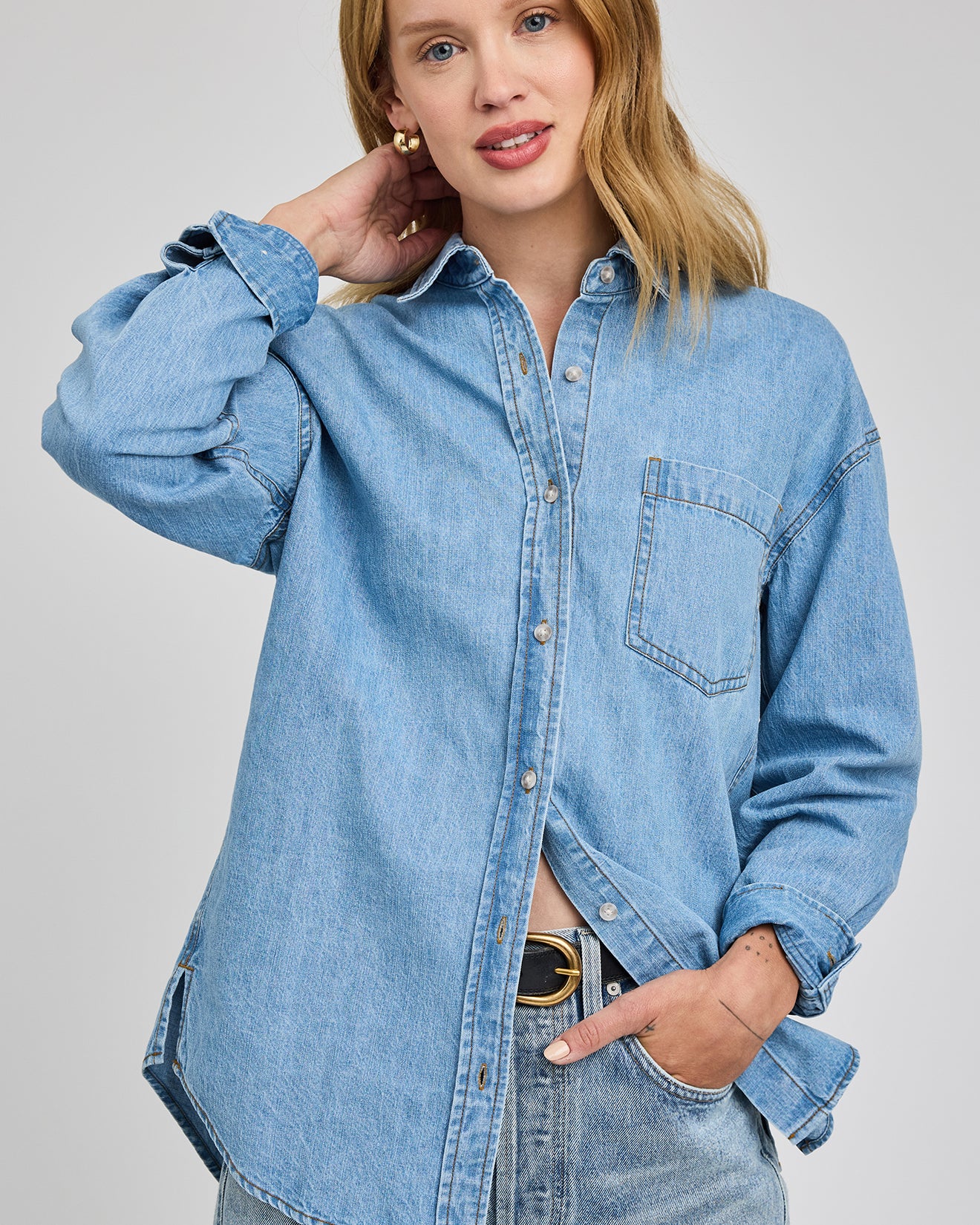 GENTLE FAWN WHITNEY DENIM BUTTON DOWN - LIGHT WASH