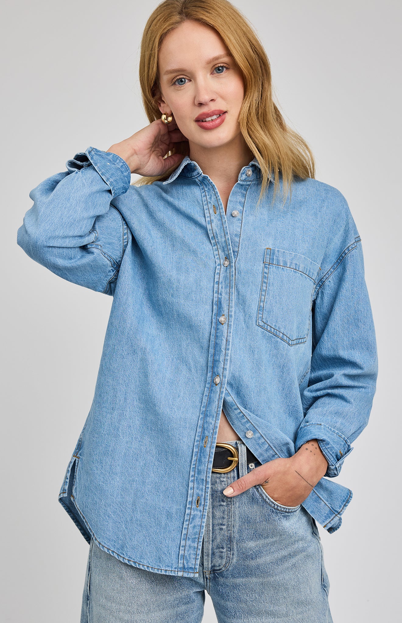 GENTLE FAWN WHITNEY DENIM BUTTON DOWN - LIGHT WASH
