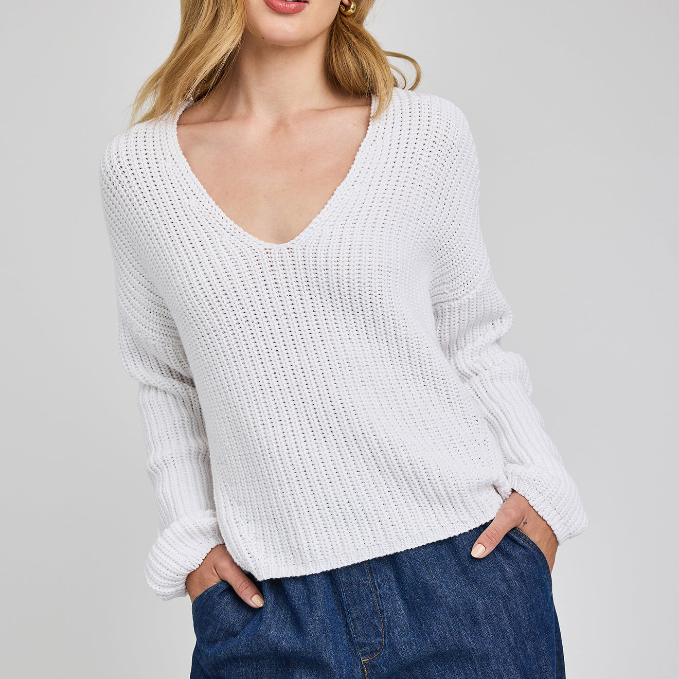GENTLE FAWN SPENCER V NECK SWEATER - WHITE