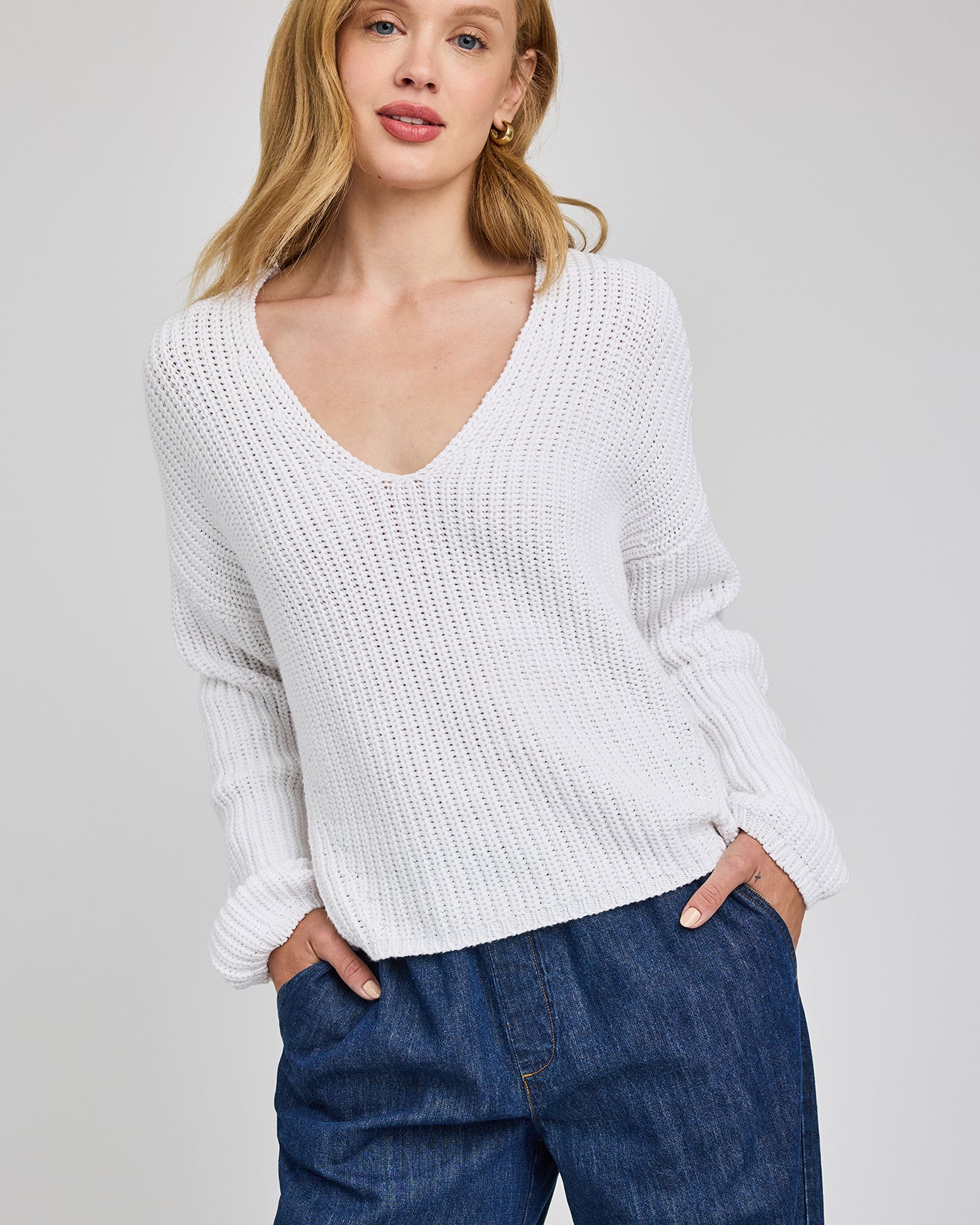 GENTLE FAWN SPENCER V NECK SWEATER - WHITE