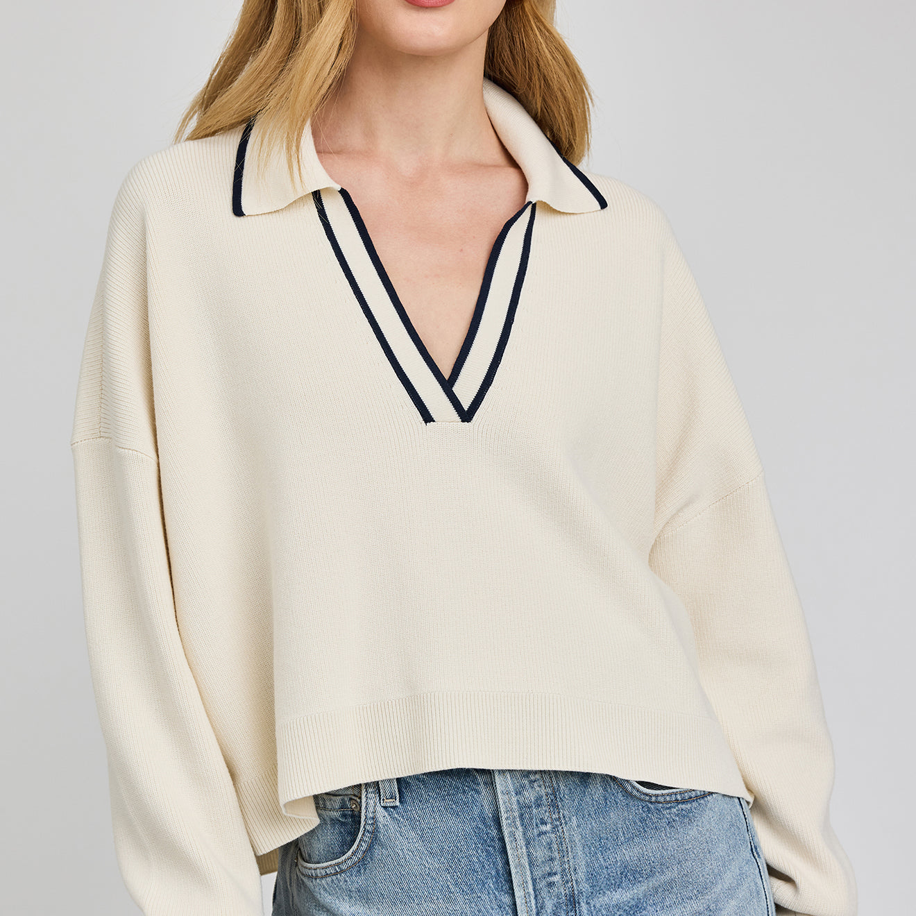GENTLE FAWN TRISTAN V NECK PULLOVER - CREAM