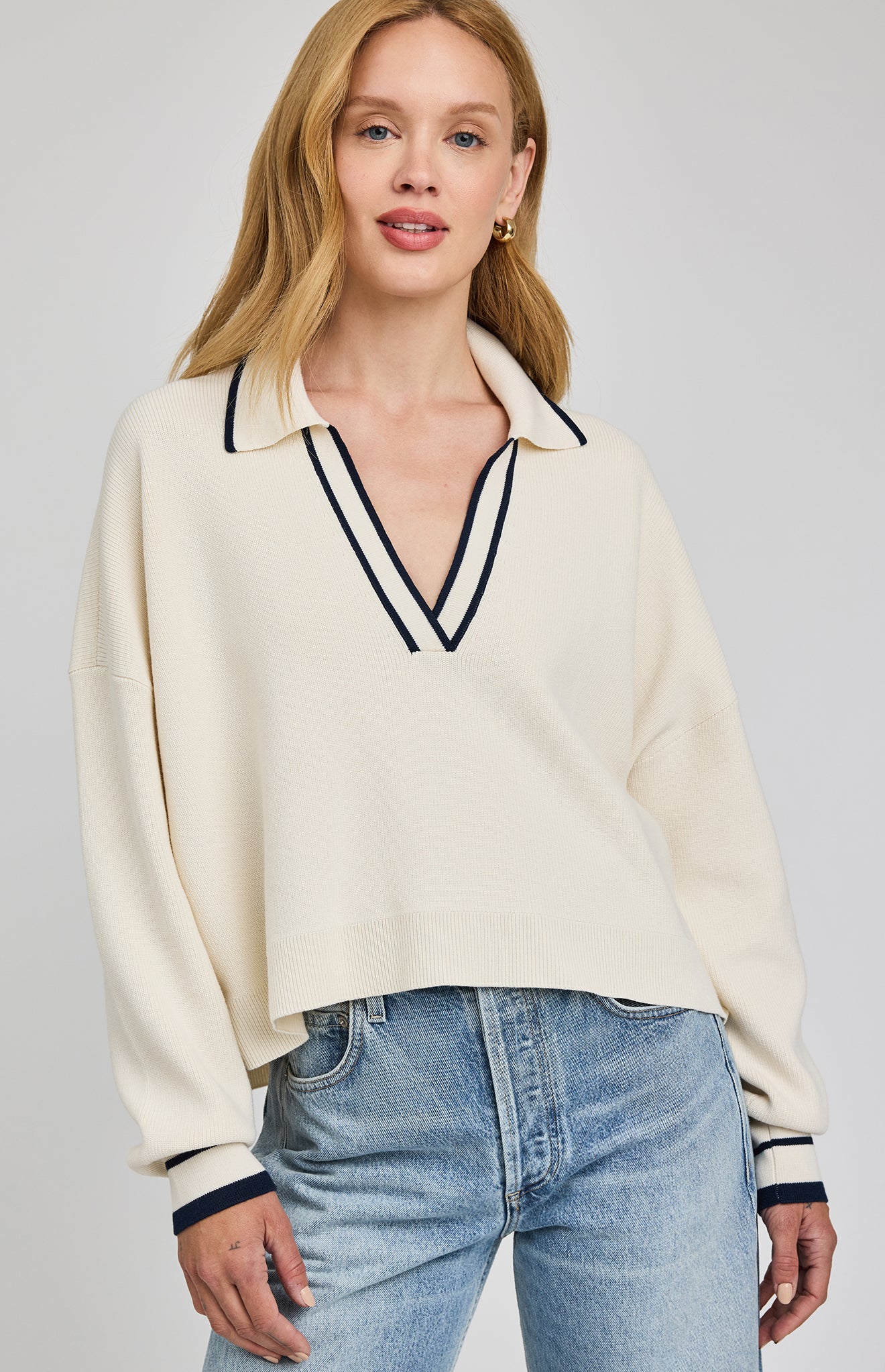 GENTLE FAWN TRISTAN V NECK PULLOVER - CREAM