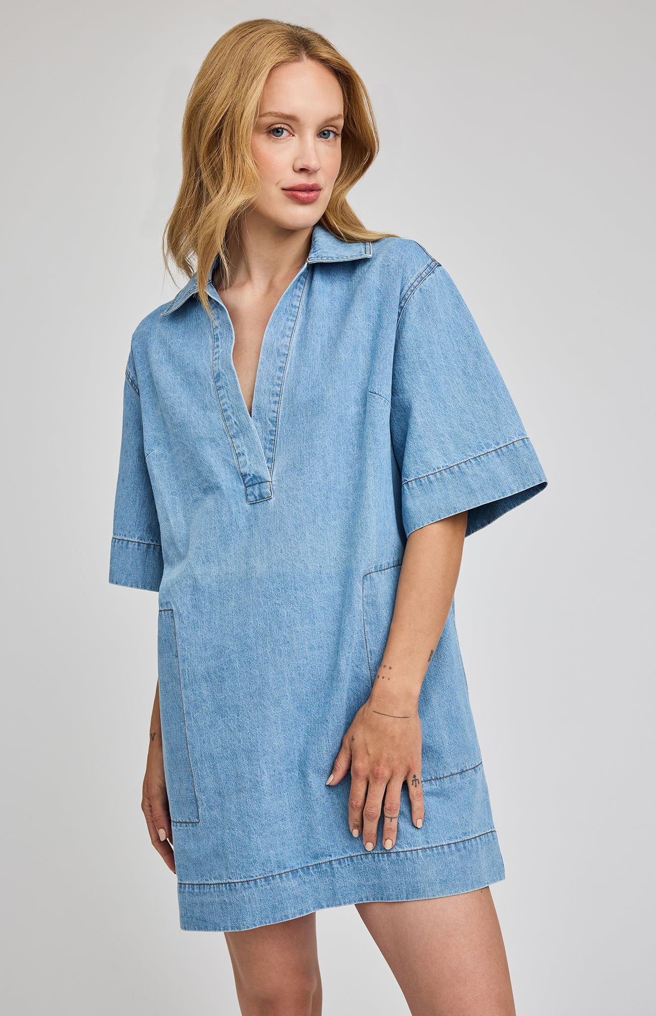 GENTLE FAWN EVELINA MINI DRESS - LIGHT WASH