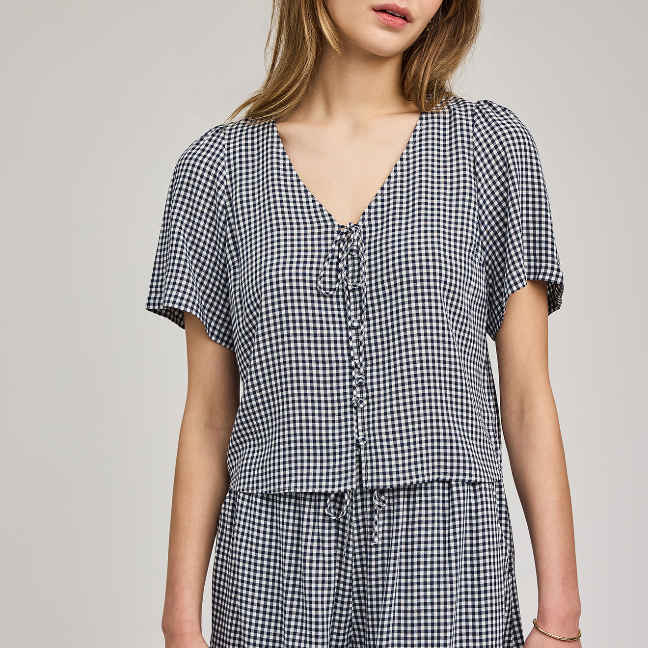 GENTLE FAWN BECCA TIE TOP - NAVY GINGHAM