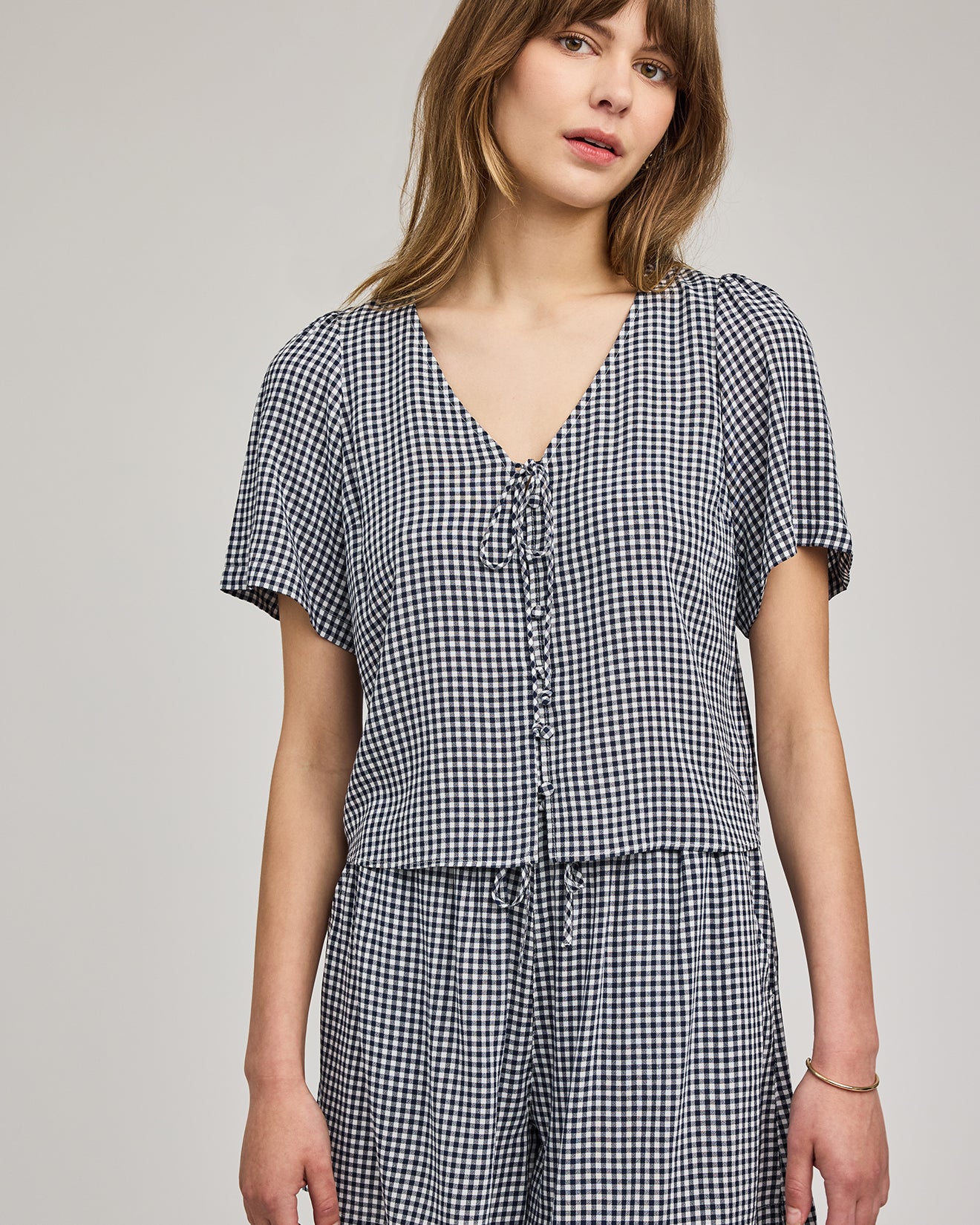 GENTLE FAWN BECCA TIE TOP - NAVY GINGHAM