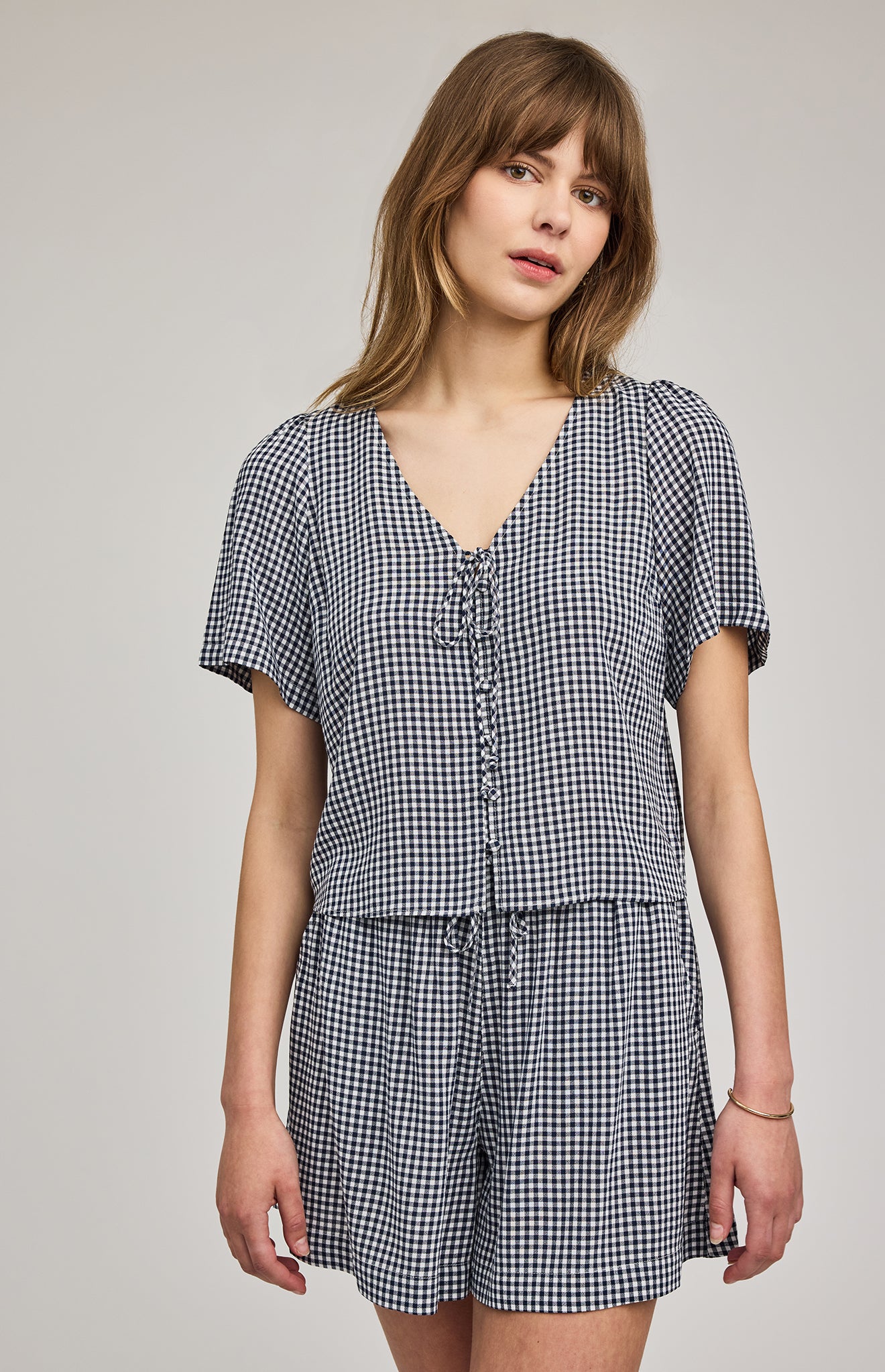 GENTLE FAWN BECCA TIE TOP - NAVY GINGHAM