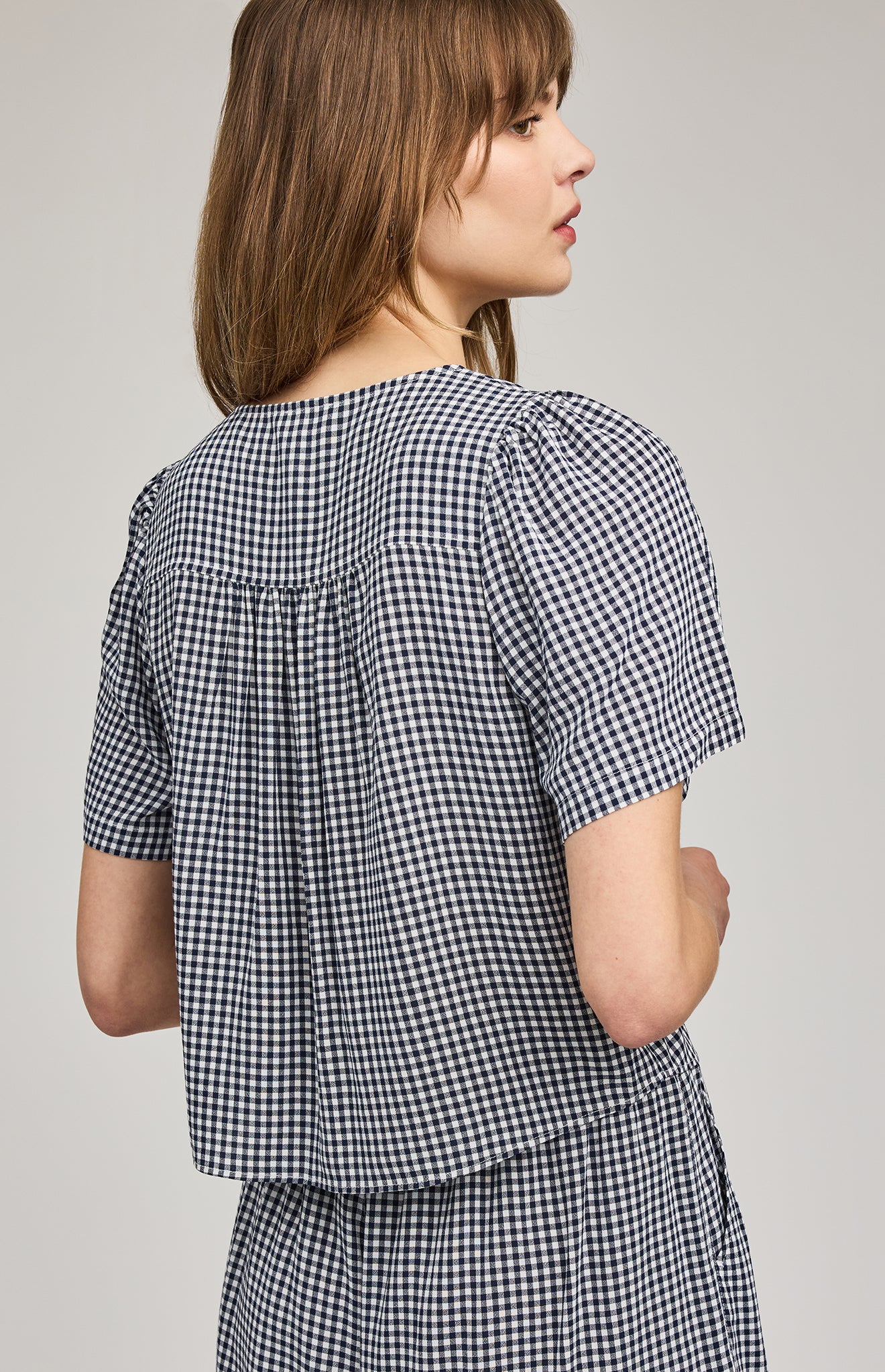GENTLE FAWN BECCA TIE TOP - NAVY GINGHAM