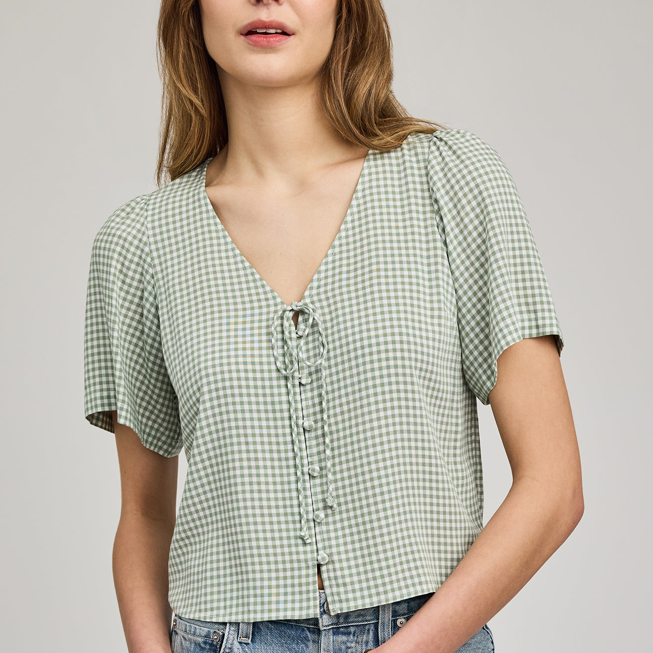 GENTLE FAWN BECCA TIE TOP - PISTACHIO GINGHAM