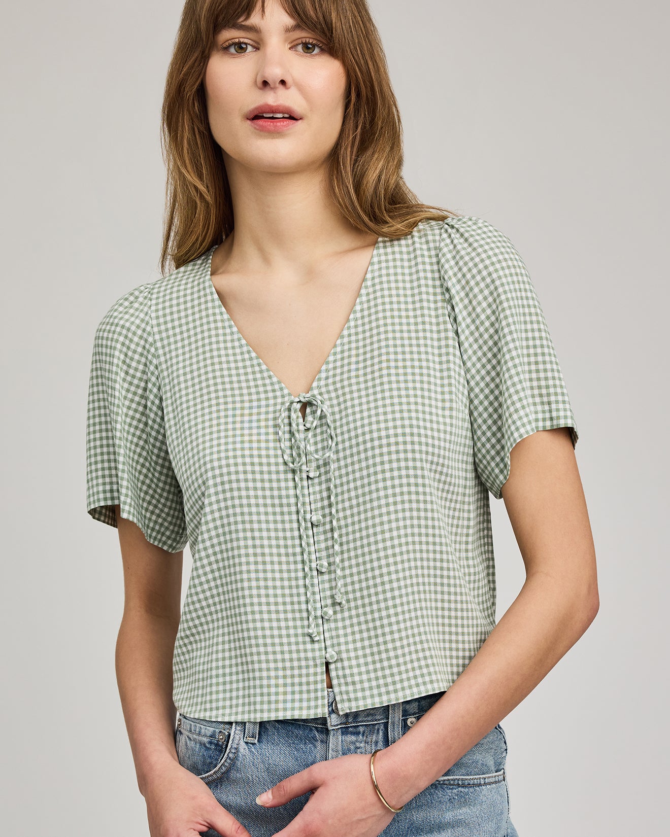 GENTLE FAWN BECCA TIE TOP - PISTACHIO GINGHAM