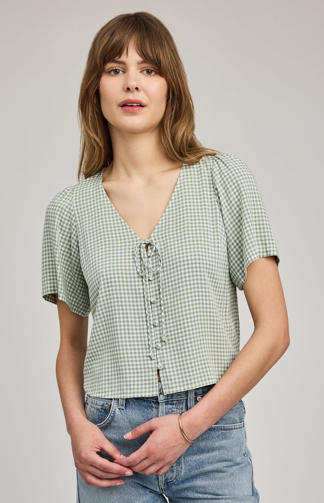 GENTLE FAWN BECCA TIE TOP - PISTACHIO GINGHAM