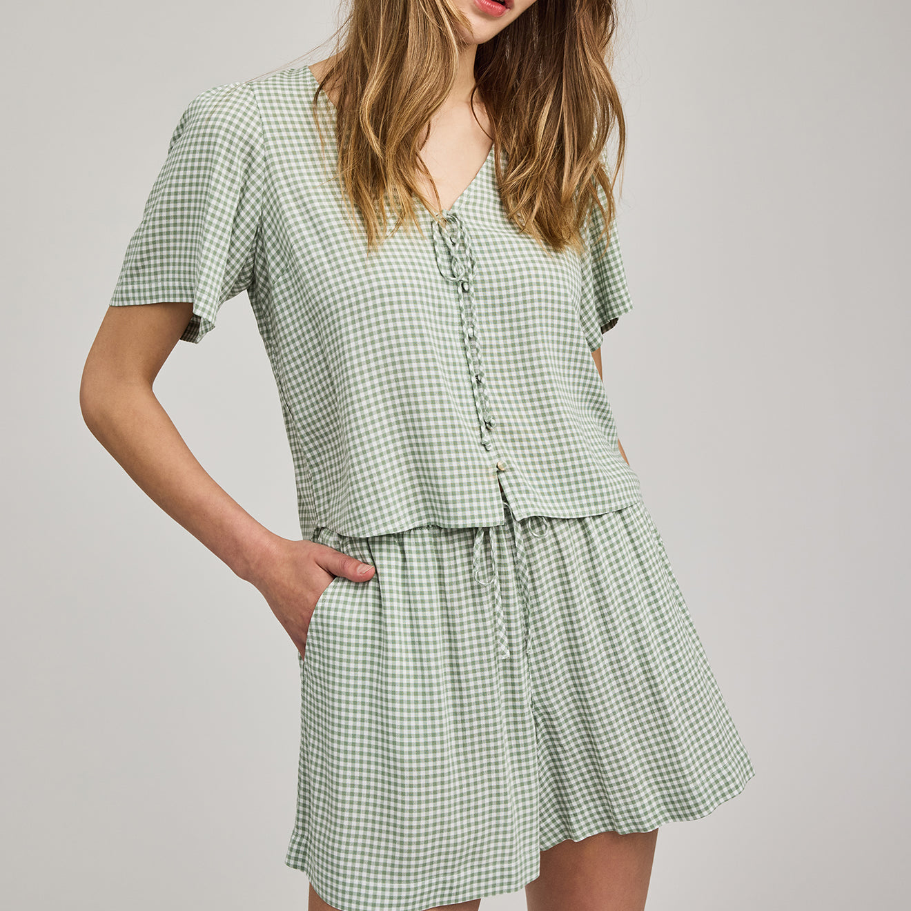 GENTLE FAWN QUINN SHORTS - PISTACHIO GINGHAM
