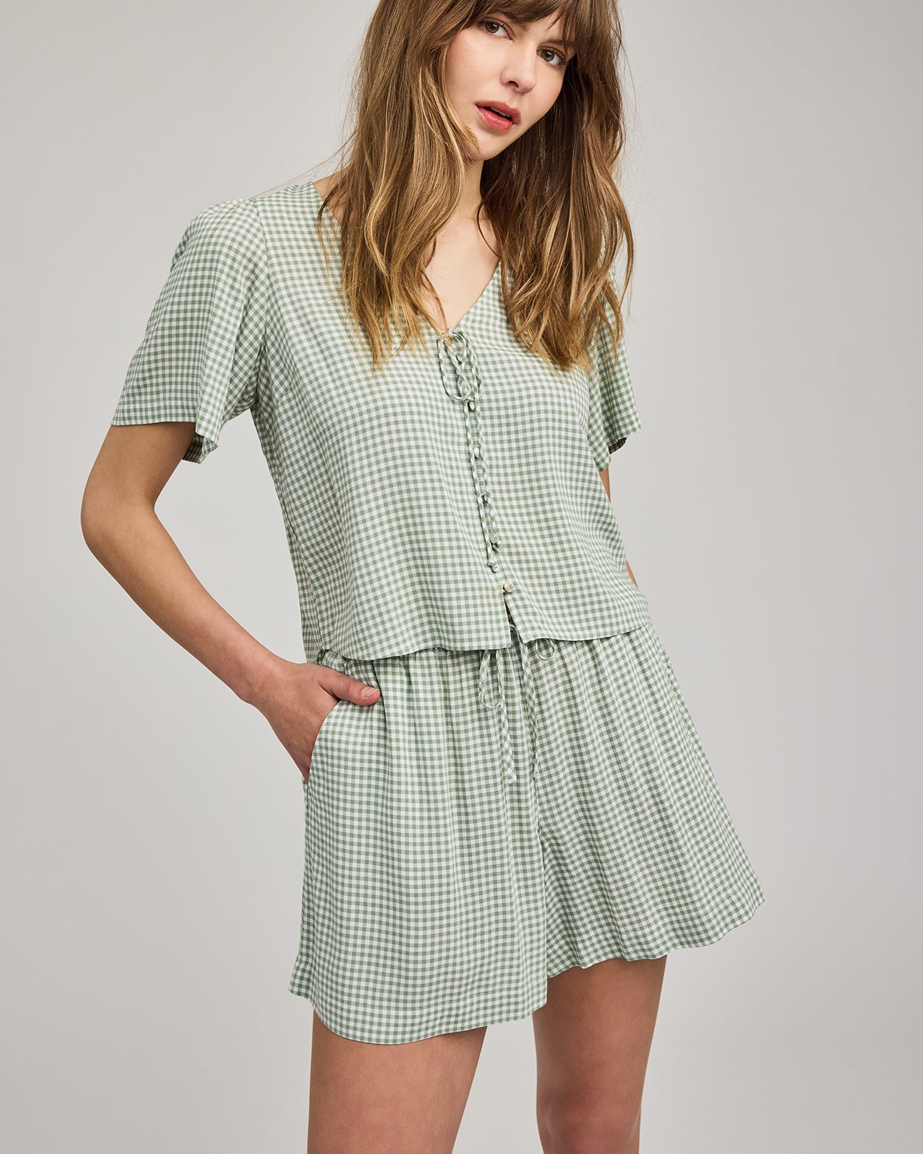 GENTLE FAWN QUINN SHORTS - PISTACHIO GINGHAM