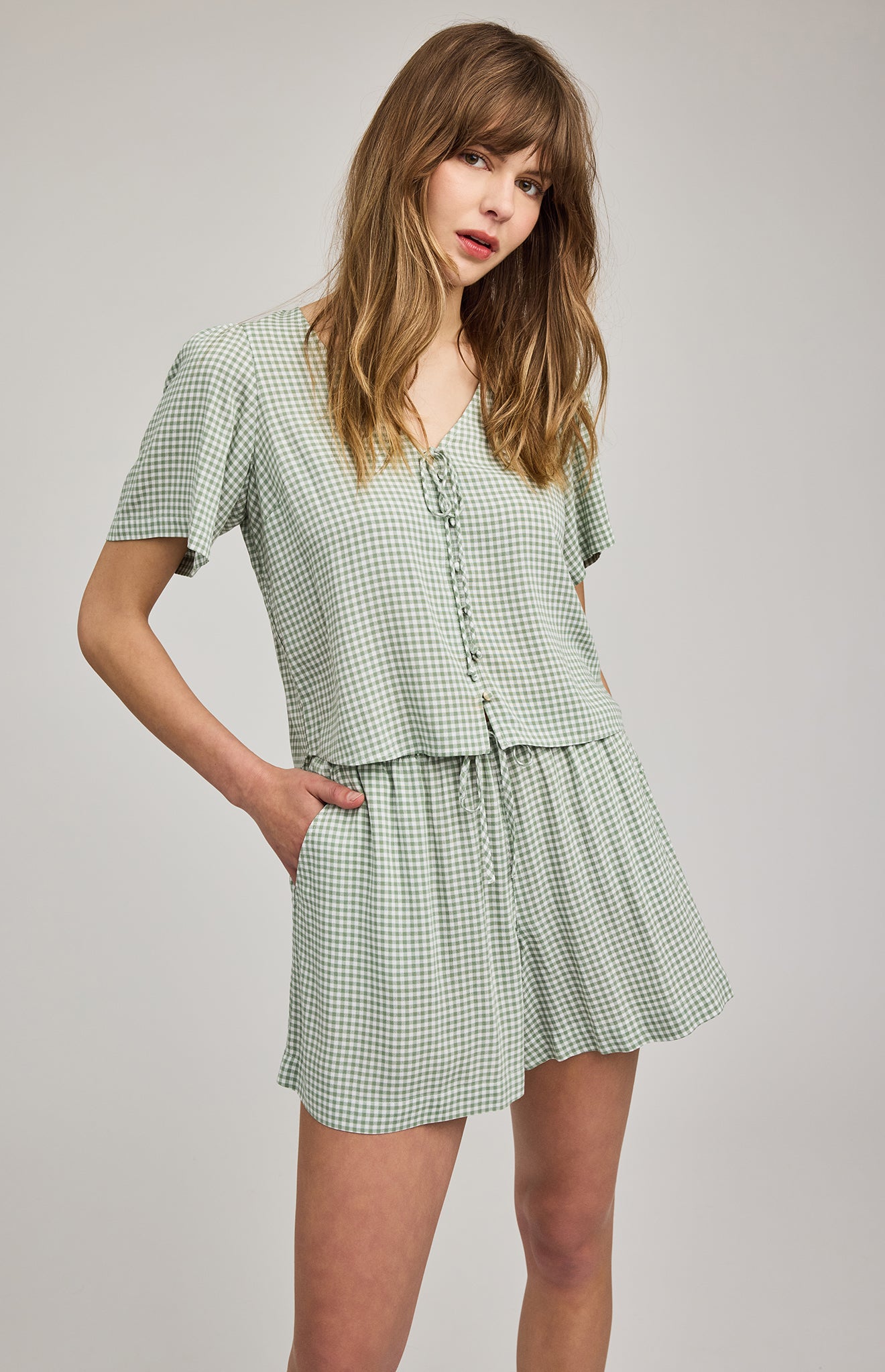GENTLE FAWN QUINN SHORTS - PISTACHIO GINGHAM