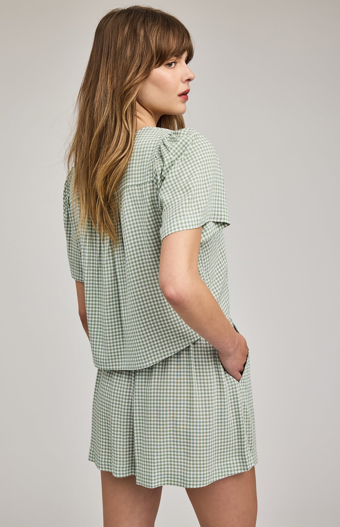 GENTLE FAWN BECCA TIE TOP - PISTACHIO GINGHAM