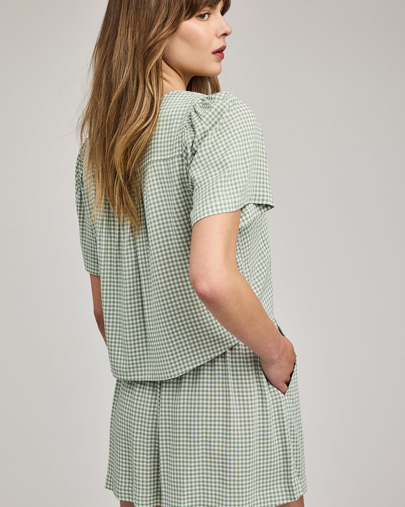 GENTLE FAWN QUINN SHORTS - PISTACHIO GINGHAM
