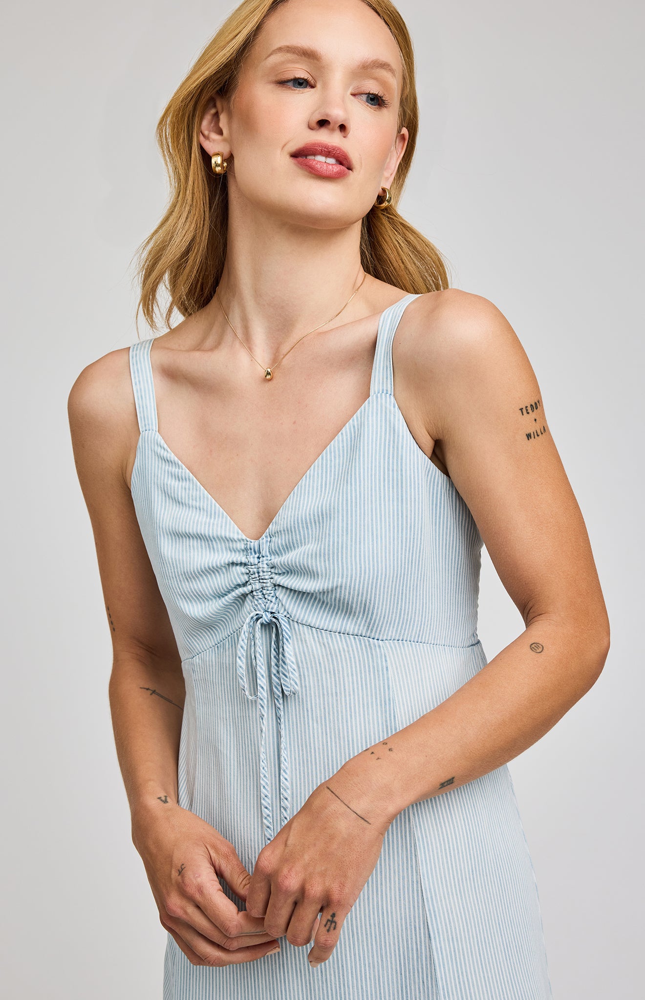 GENTLE FAWN RENATA MIDI DRESS - LIGHT BLUE STRIPE