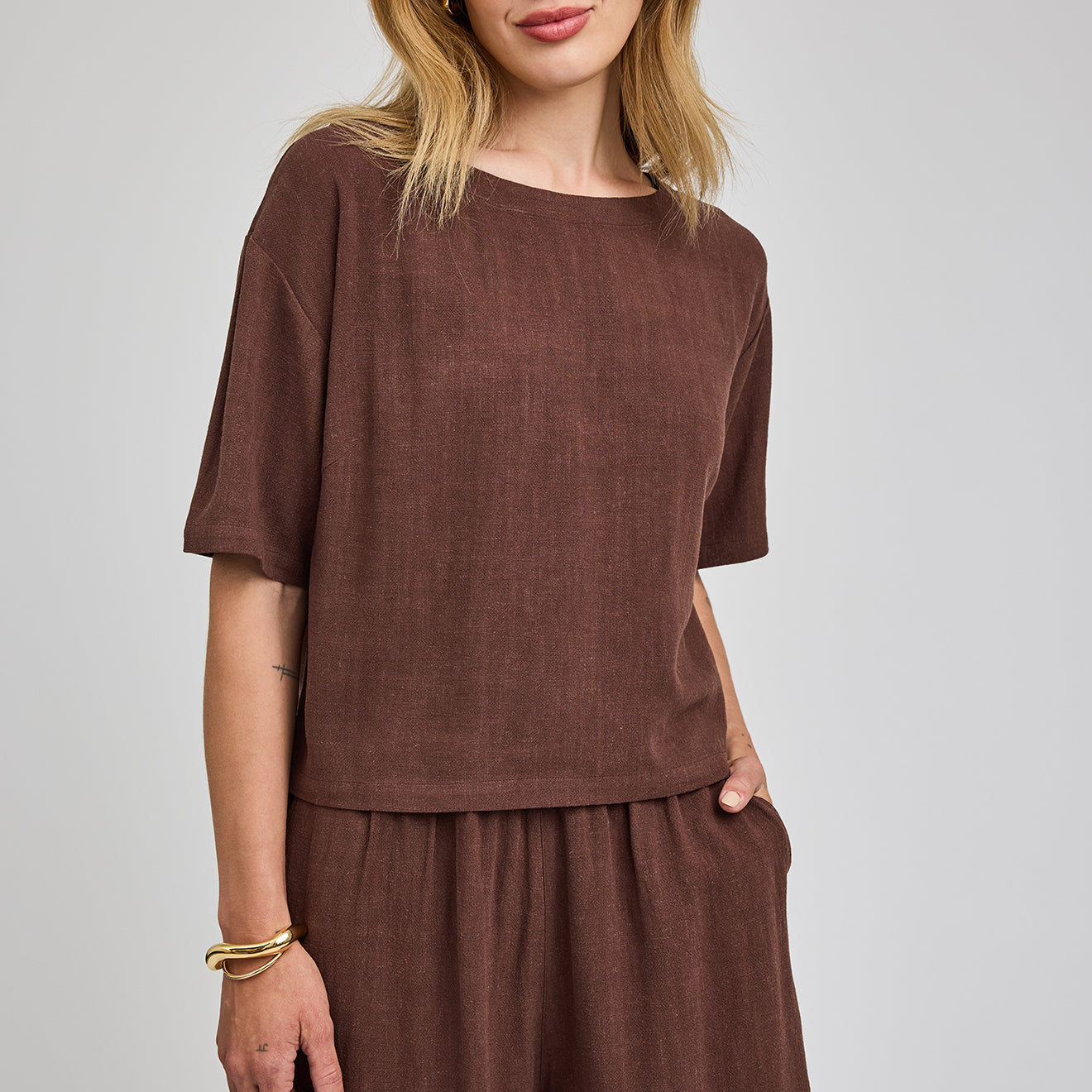 GENTLE FAWN GEMINI SS LINEN TOP - ESPRESSO