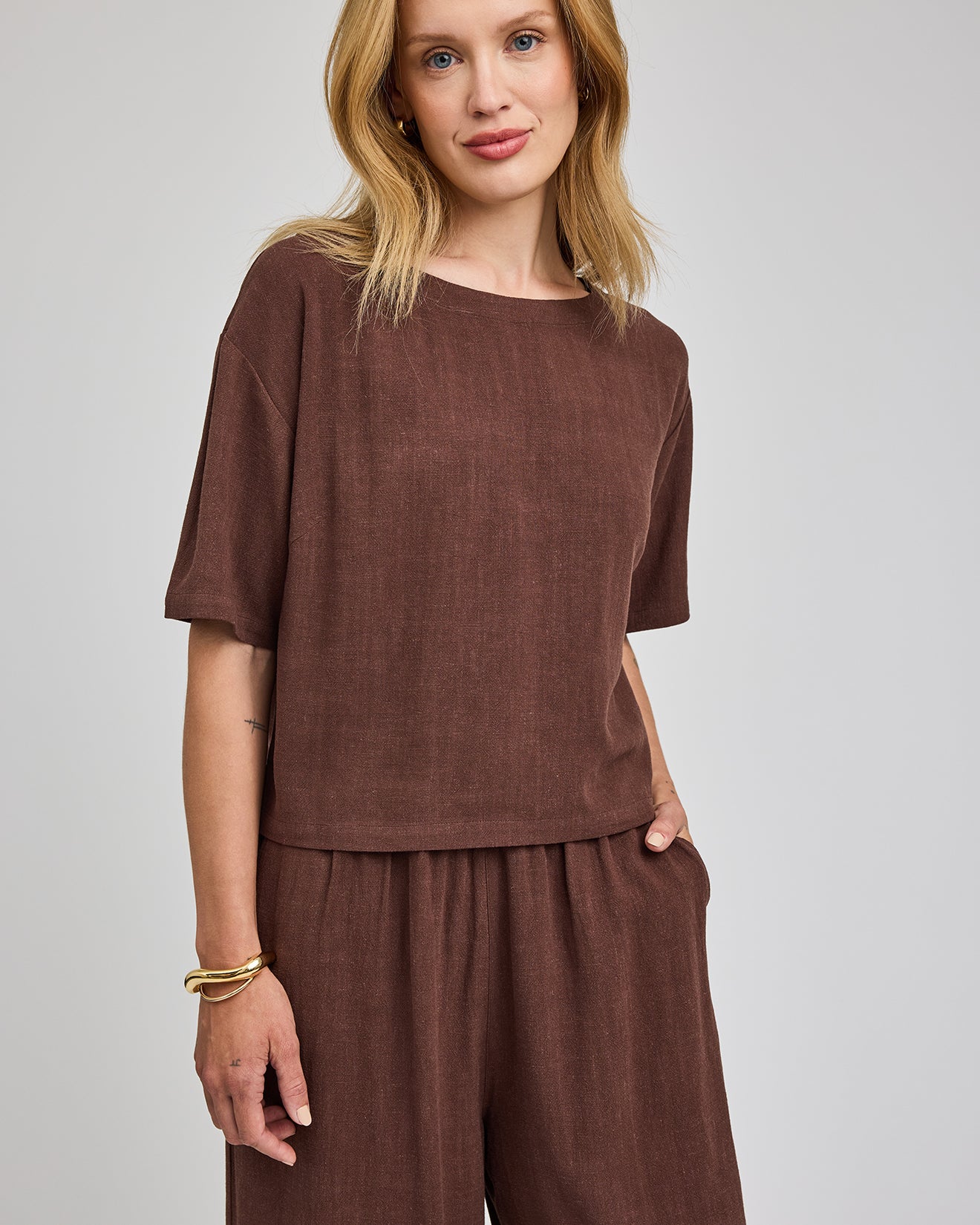 GENTLE FAWN GEMINI SS LINEN TOP - ESPRESSO