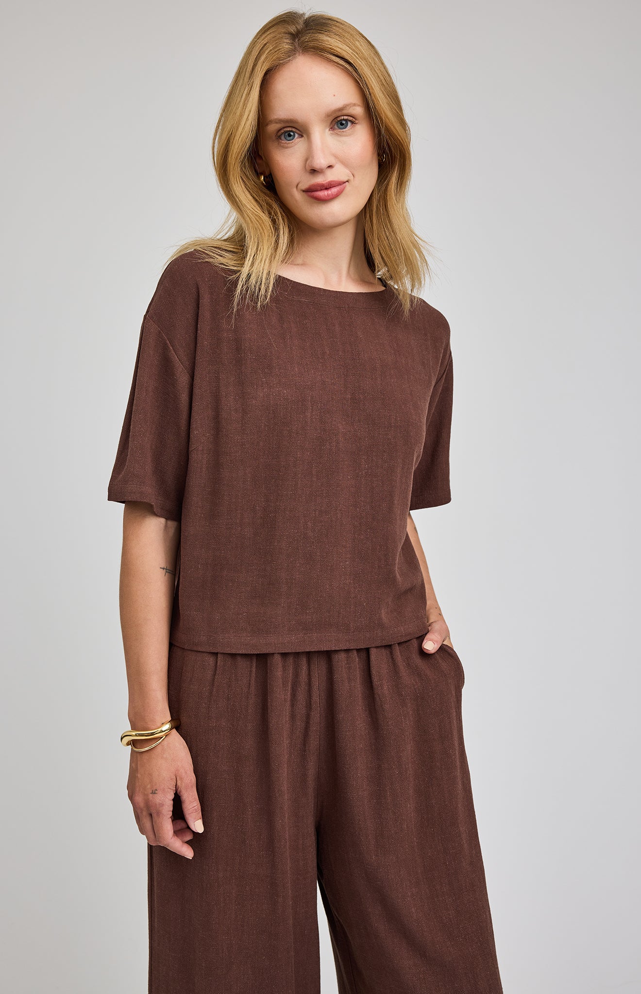 GENTLE FAWN GEMINI SS LINEN TOP - ESPRESSO