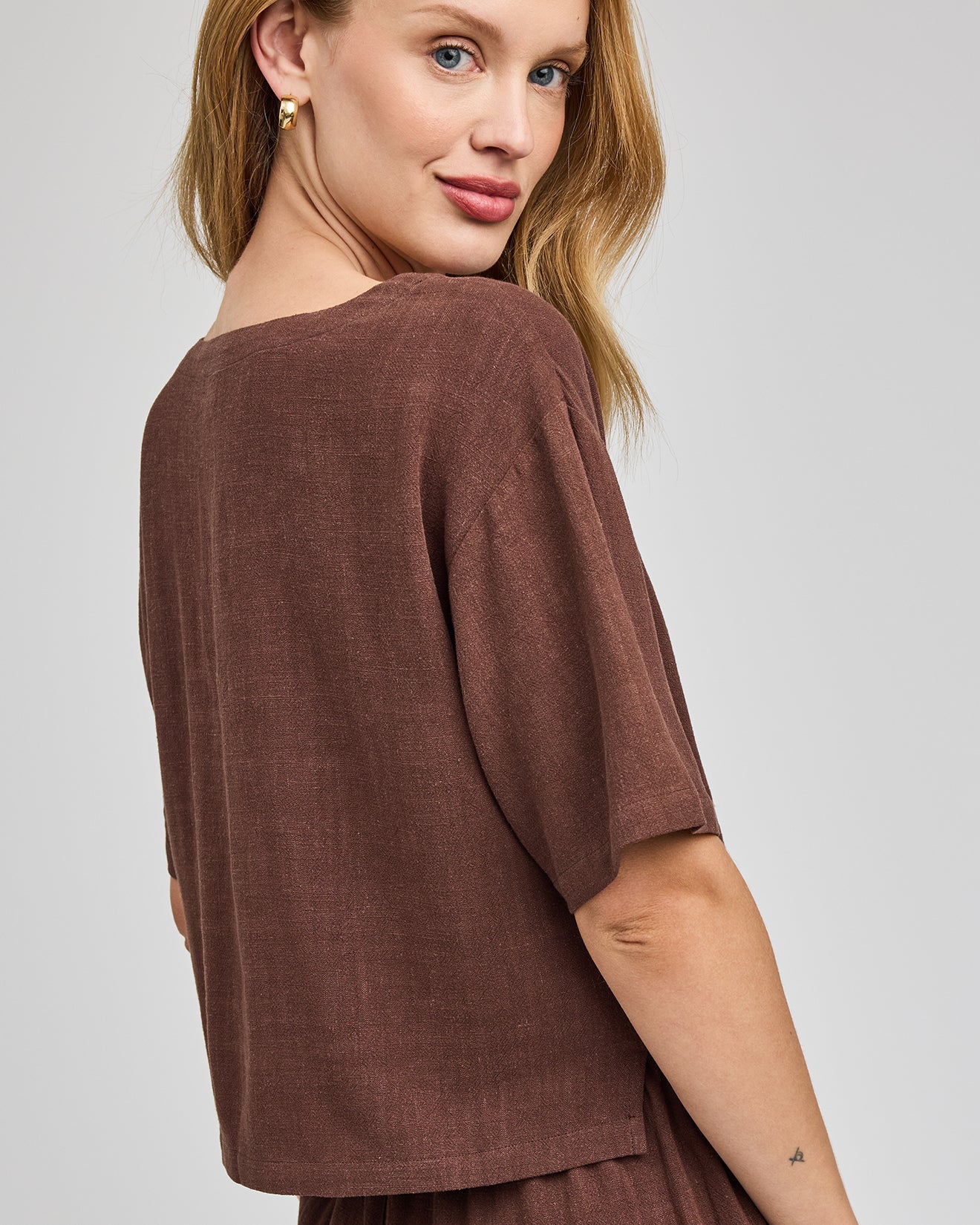 GENTLE FAWN GEMINI SS LINEN TOP - ESPRESSO