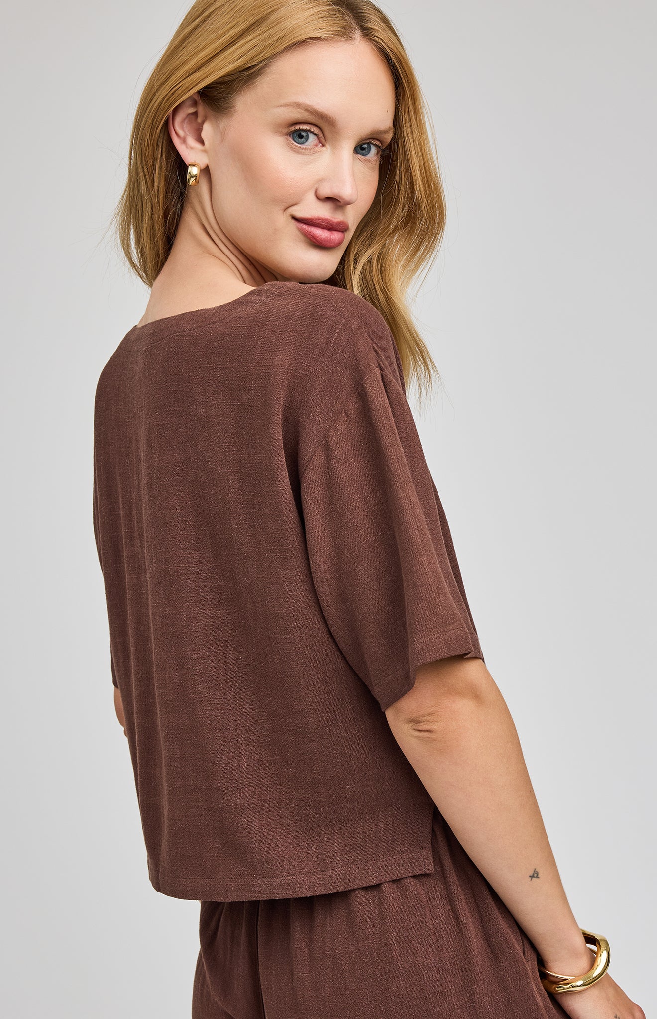 GENTLE FAWN GEMINI SS LINEN TOP - ESPRESSO