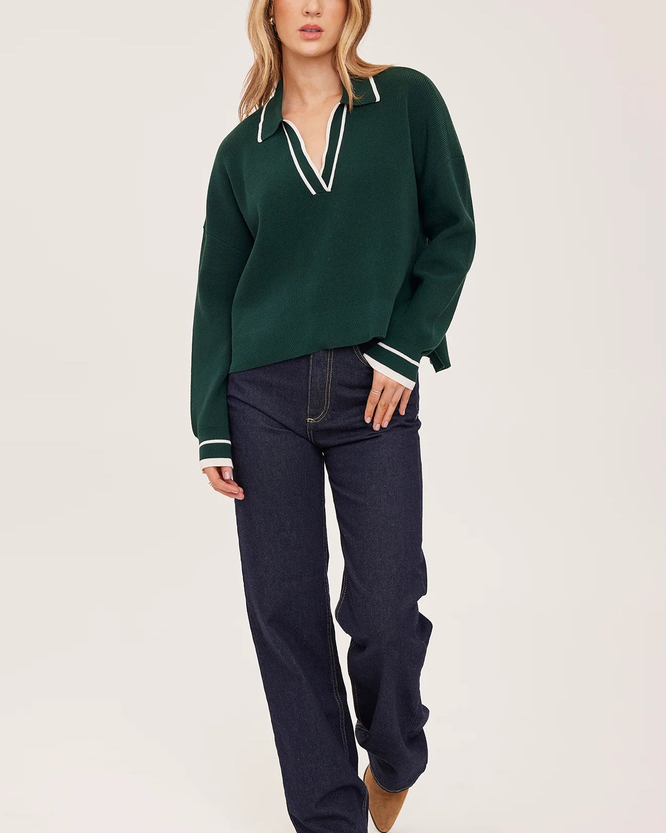 GENTLE FAWN TRISTAN V NECK SWEATER - EVERGREEN