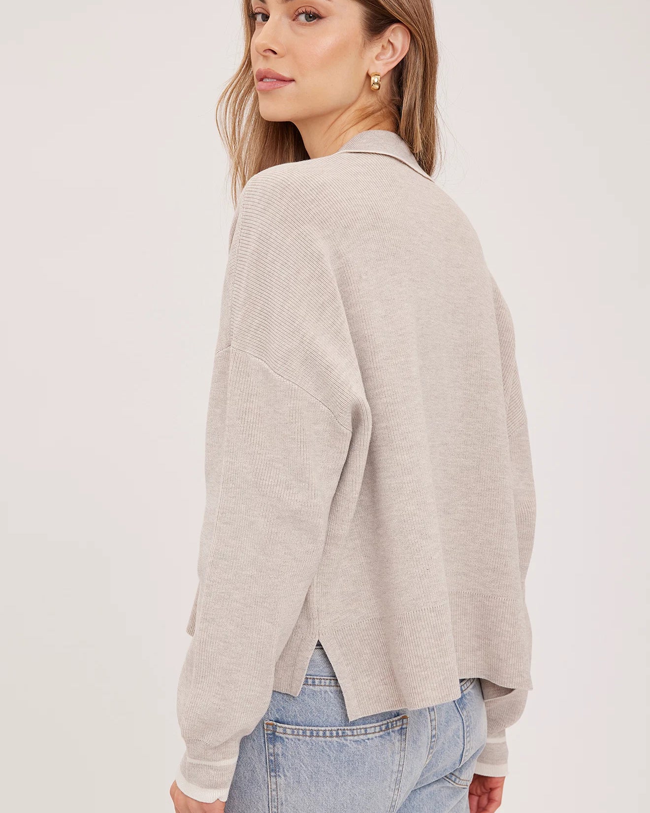 GENTLE FAWN TRISTAN V NECK SWEATER - HEATHER LATTE