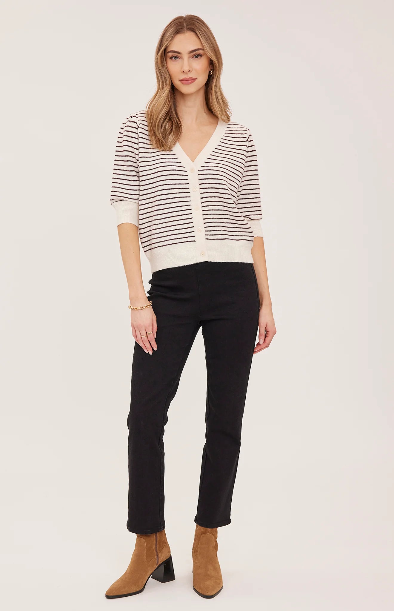 GENTLE FAWN HILDI V NECK CARDIGAN - FIG STRIPE