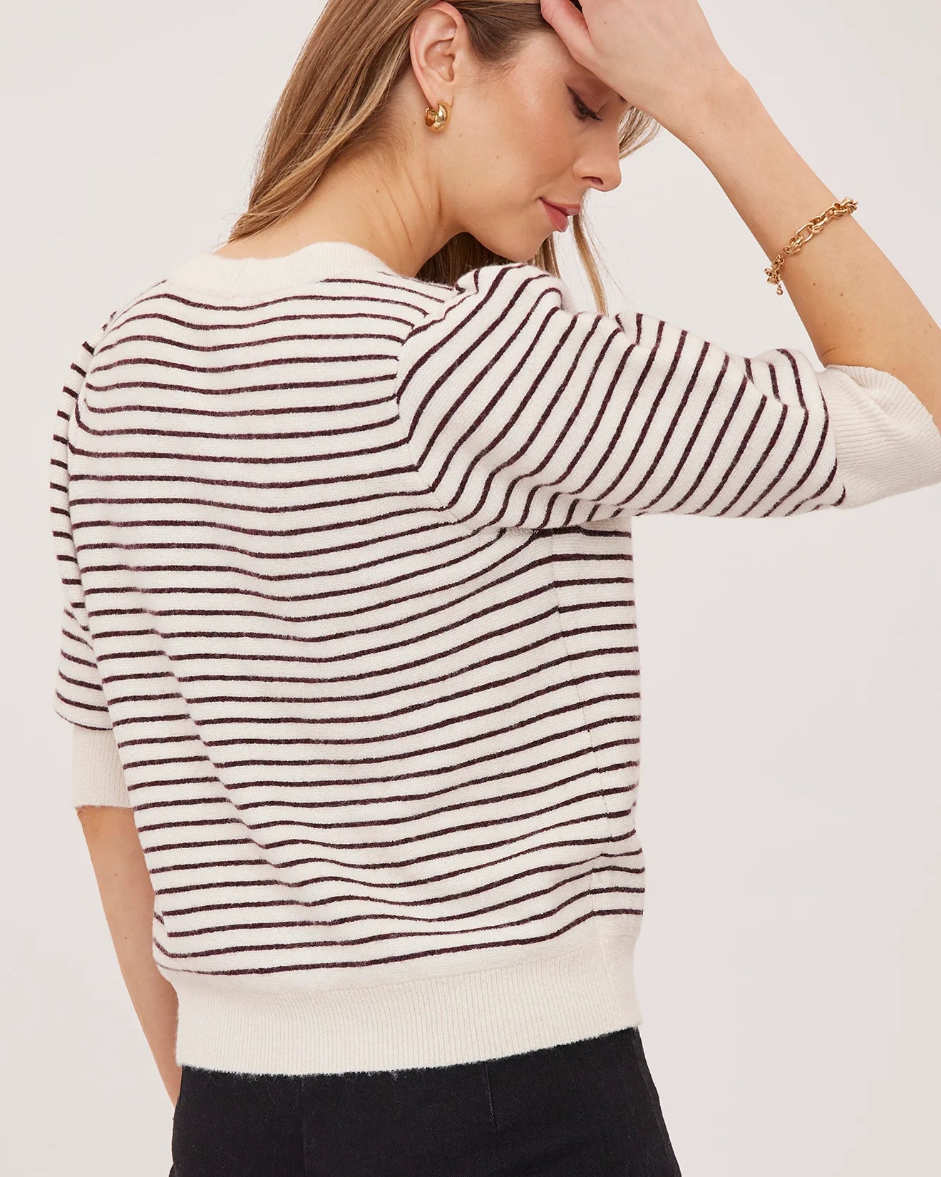 GENTLE FAWN HILDI V NECK CARDIGAN - FIG STRIPE