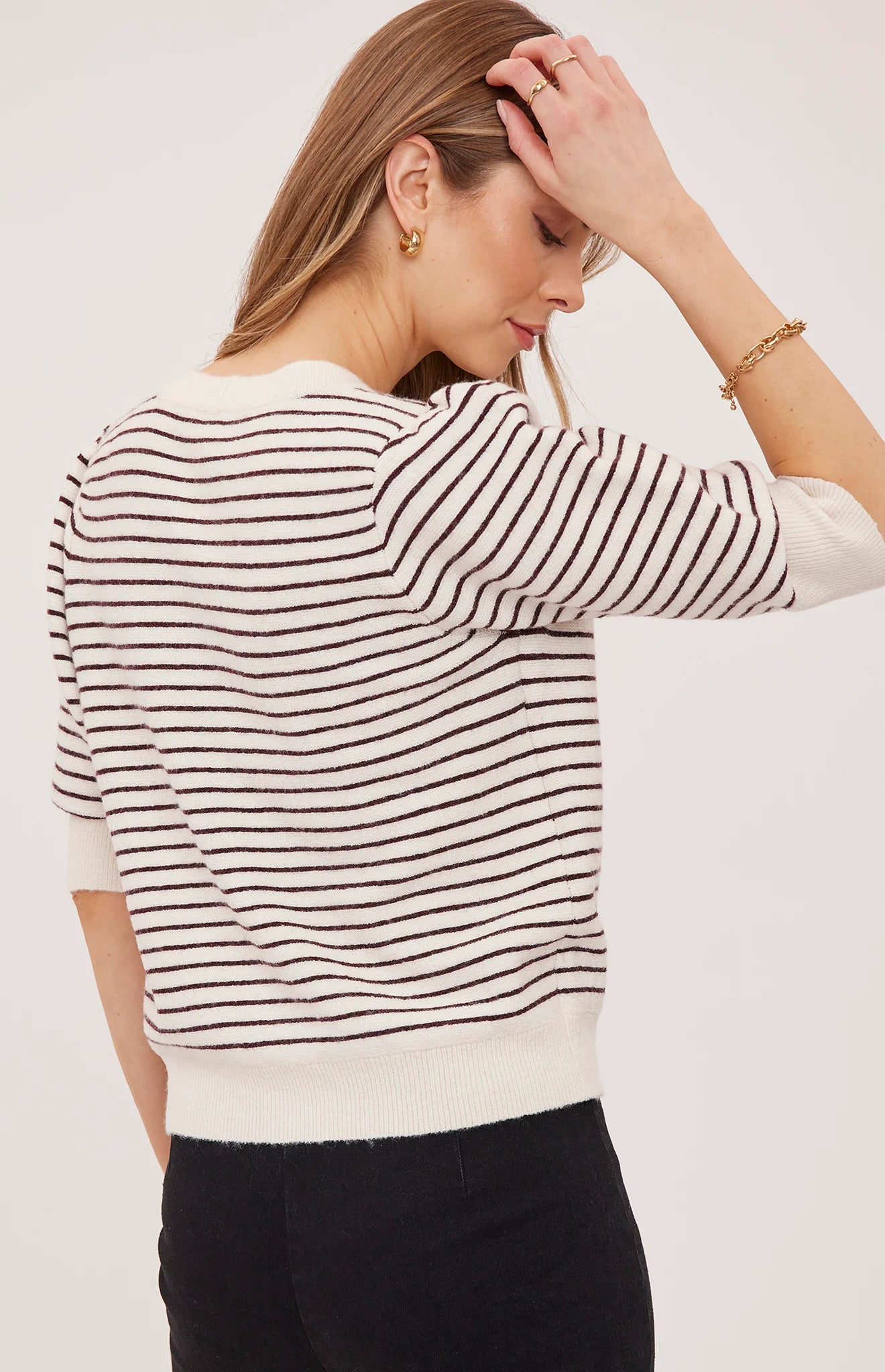 GENTLE FAWN HILDI V NECK CARDIGAN - FIG STRIPE