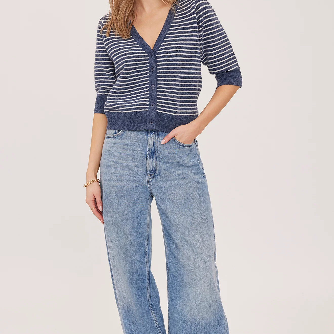 GENTLE FAWN HILDI V NECK CARDIGAN - NAVY STRIPE