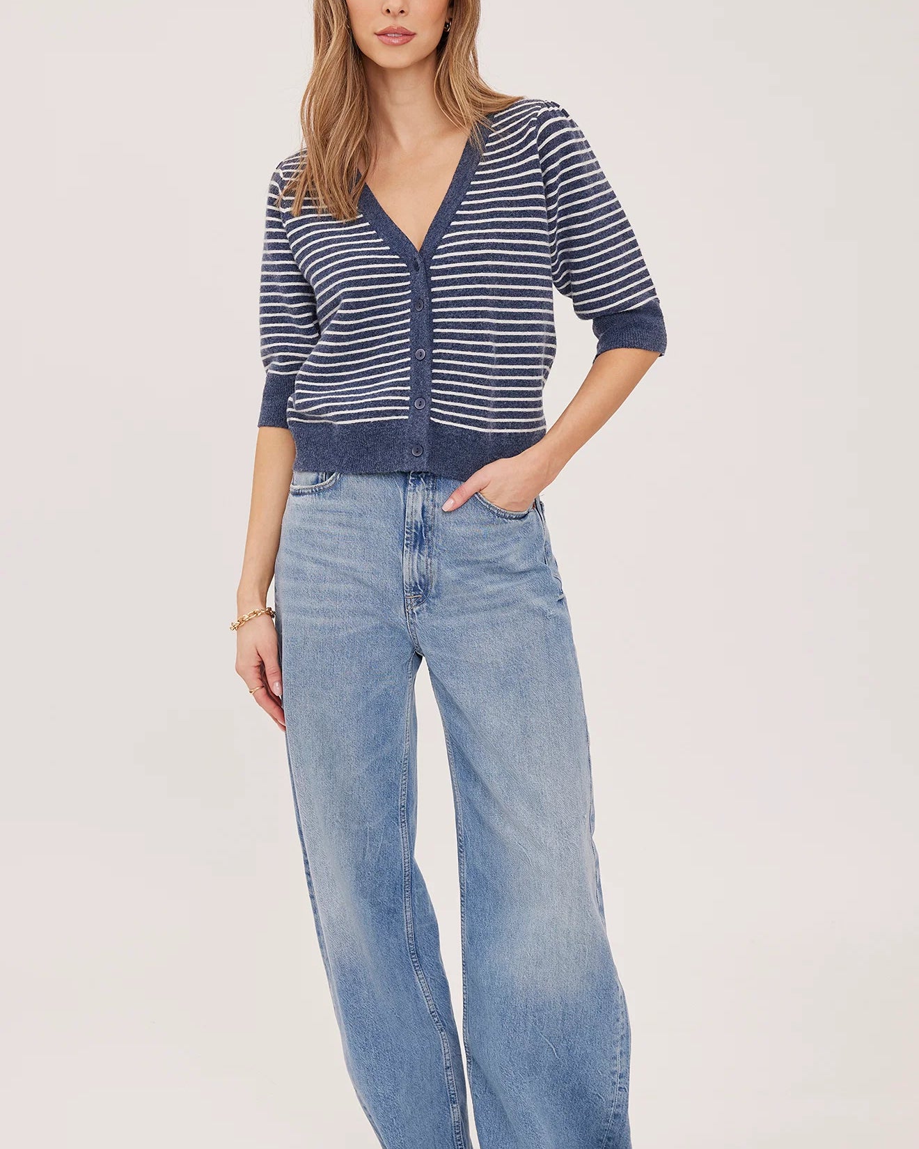 GENTLE FAWN HILDI V NECK CARDIGAN - NAVY STRIPE