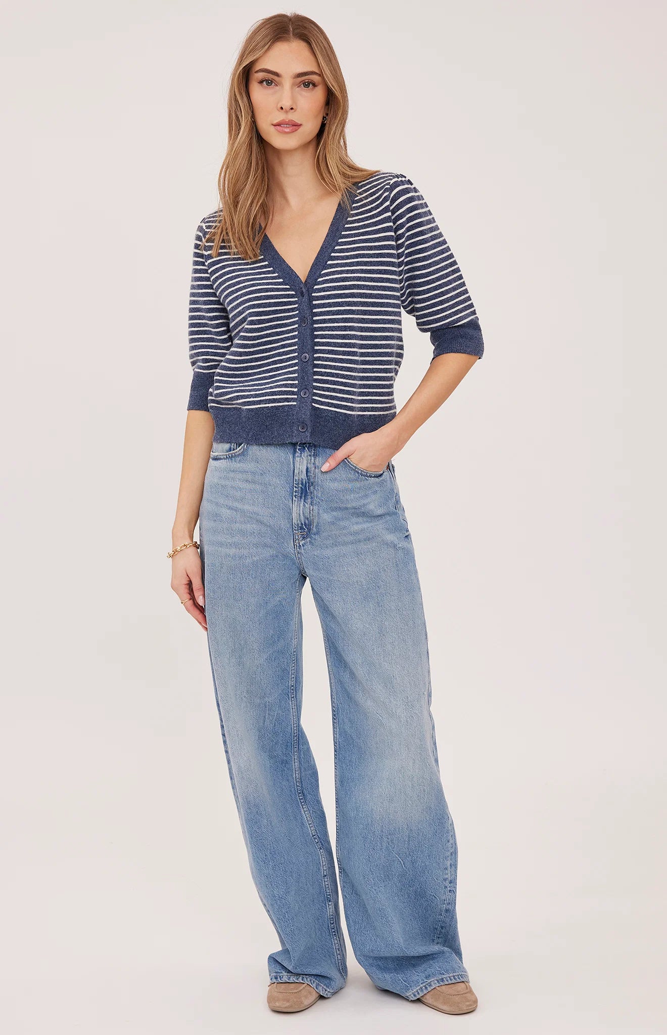 GENTLE FAWN HILDI V NECK CARDIGAN - NAVY STRIPE