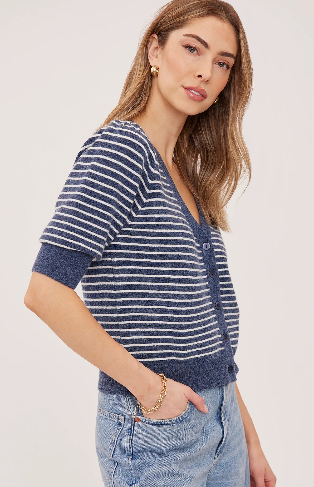 GENTLE FAWN HILDI V NECK CARDIGAN - NAVY STRIPE