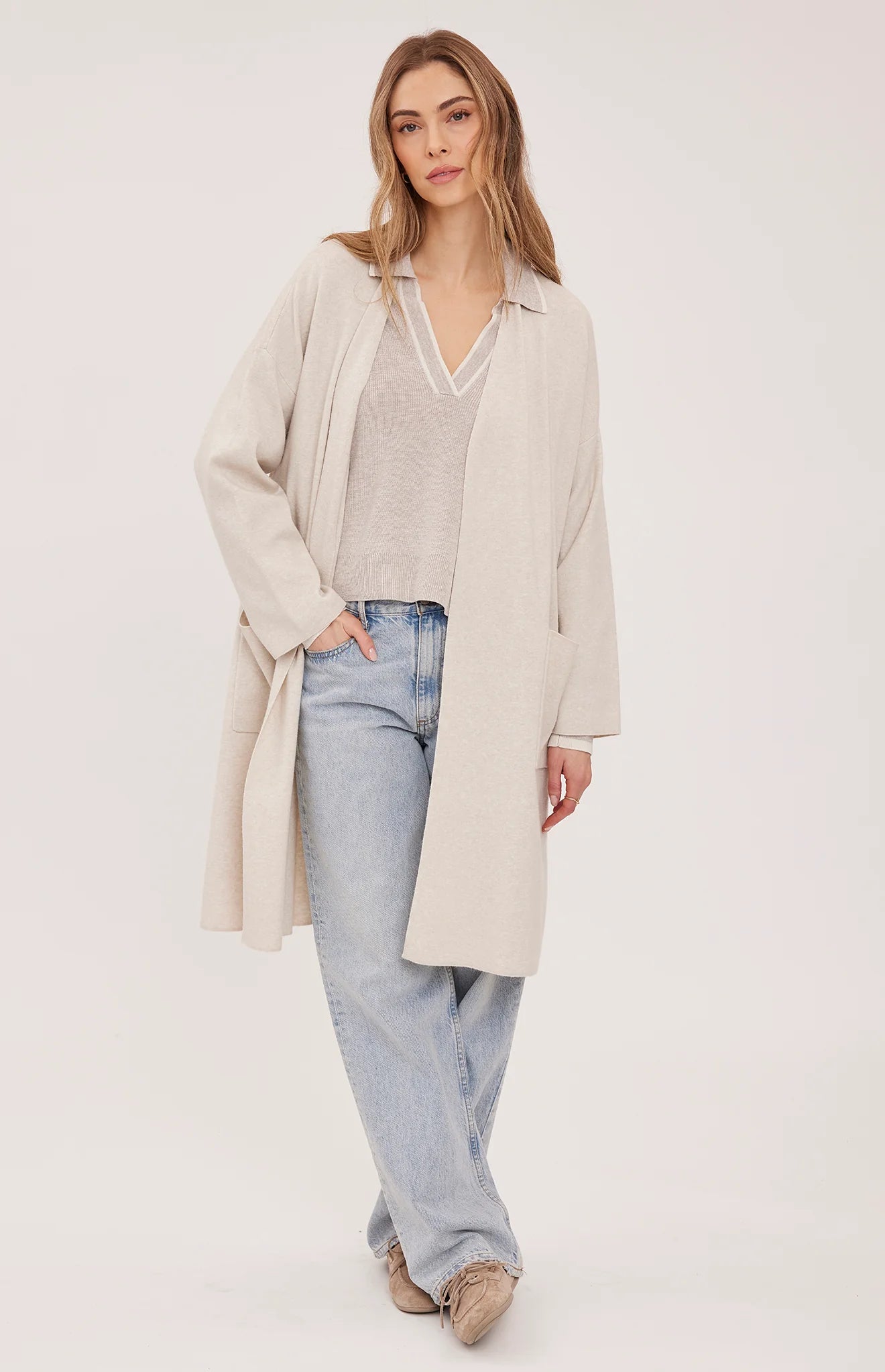 GENTLE FAWN BLAKE LONG CARDIGAN - HEATHER CREAM