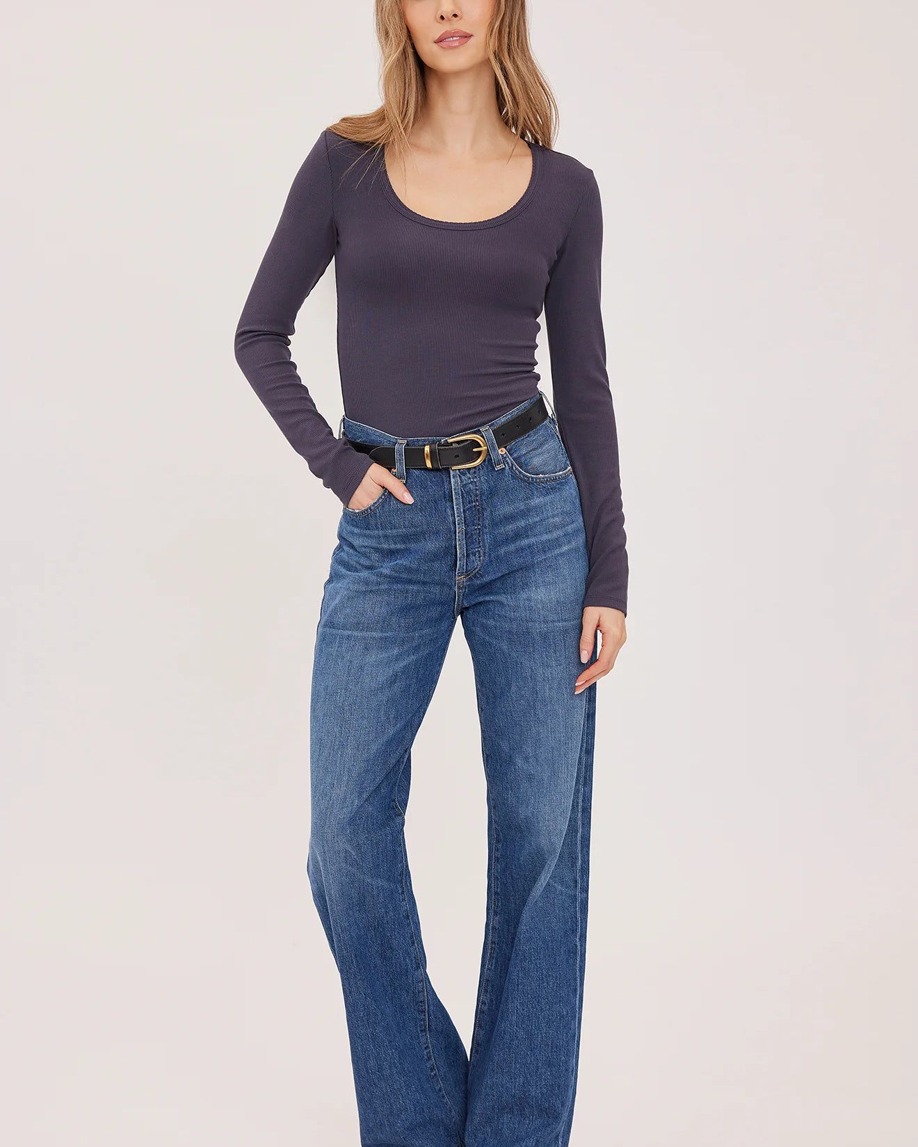 GENTLE FAWN LEXY SCOOP NECK LS SHIRT - SMOKE