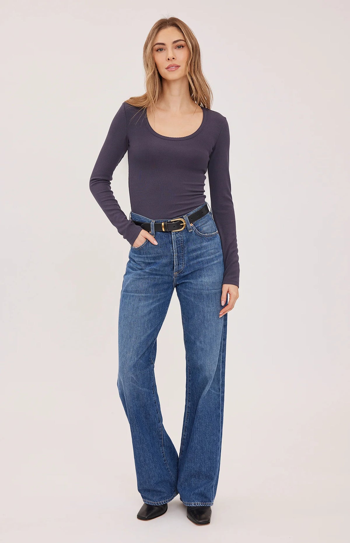 GENTLE FAWN LEXY SCOOP NECK LS SHIRT - SMOKE