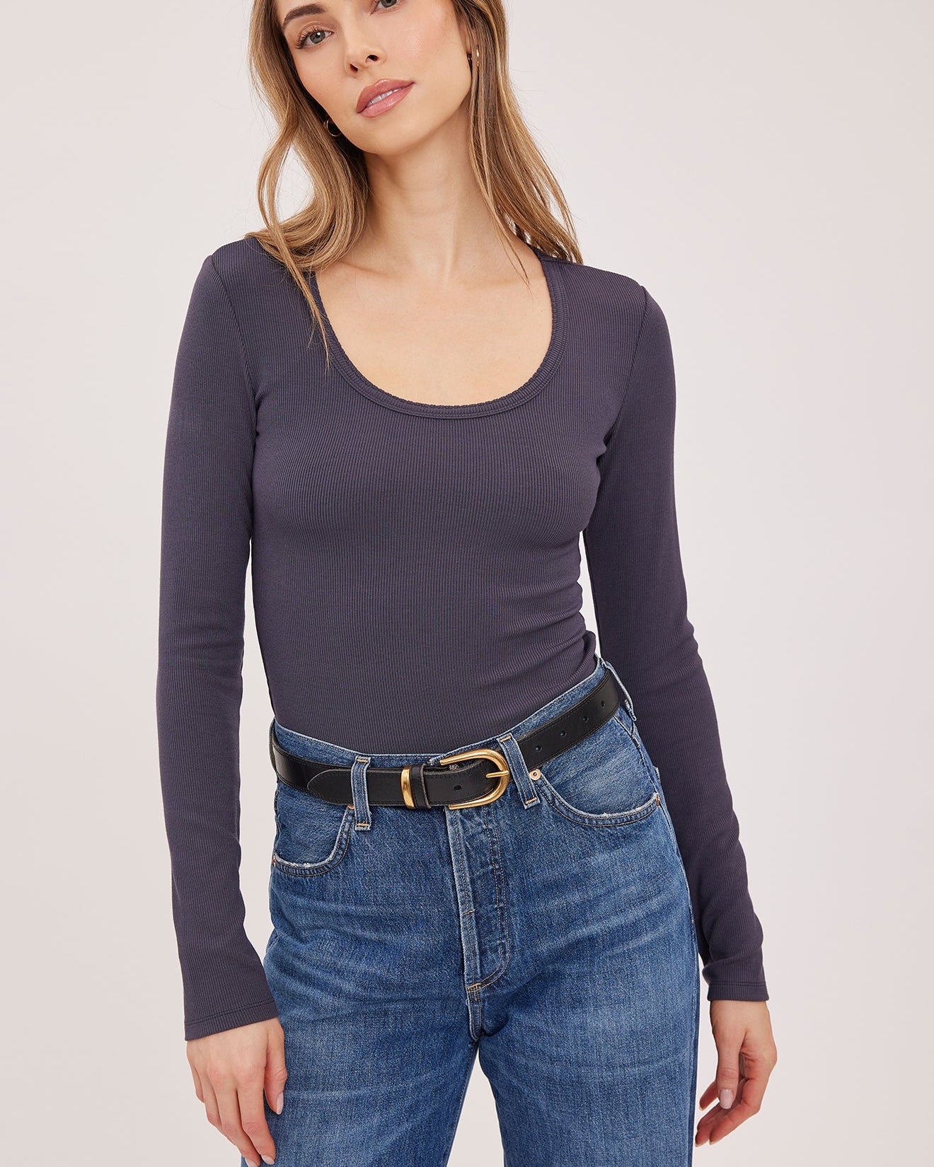 GENTLE FAWN LEXY SCOOP NECK LS SHIRT - SMOKE