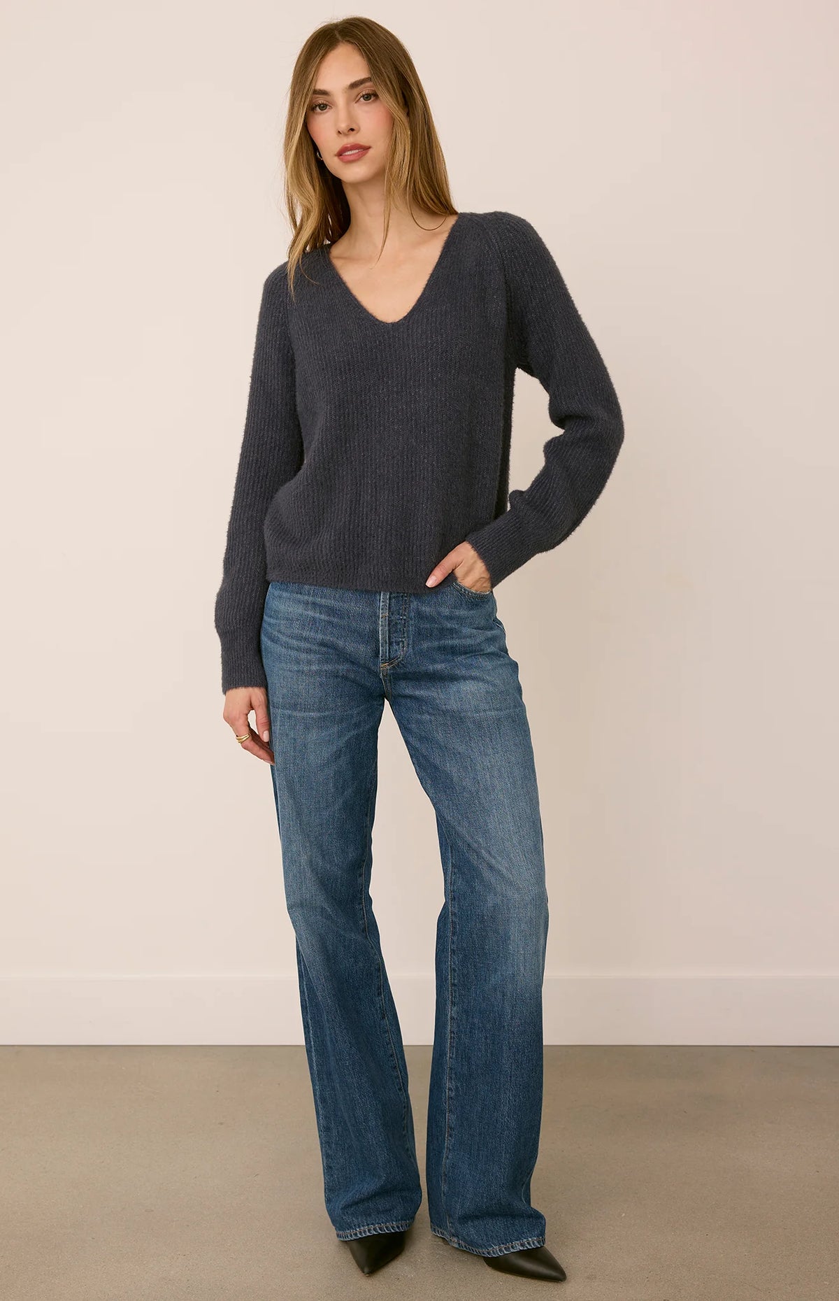 GENTLE FAWN FILOMENA V NECK SWEATER - SMOKE
