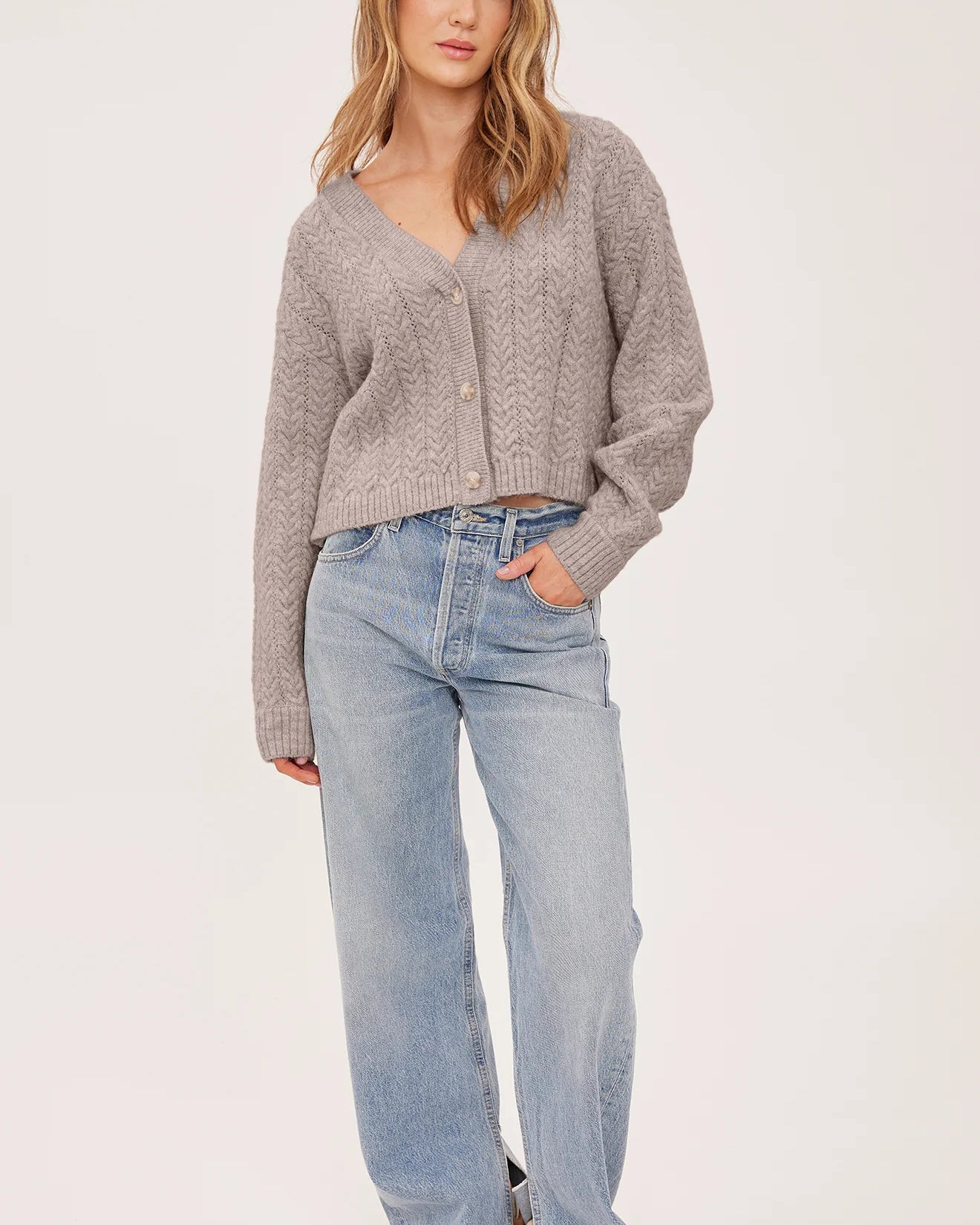 GENTLE FAWN ESME V NECK CARDIGAN - HEATHER PEBBLE