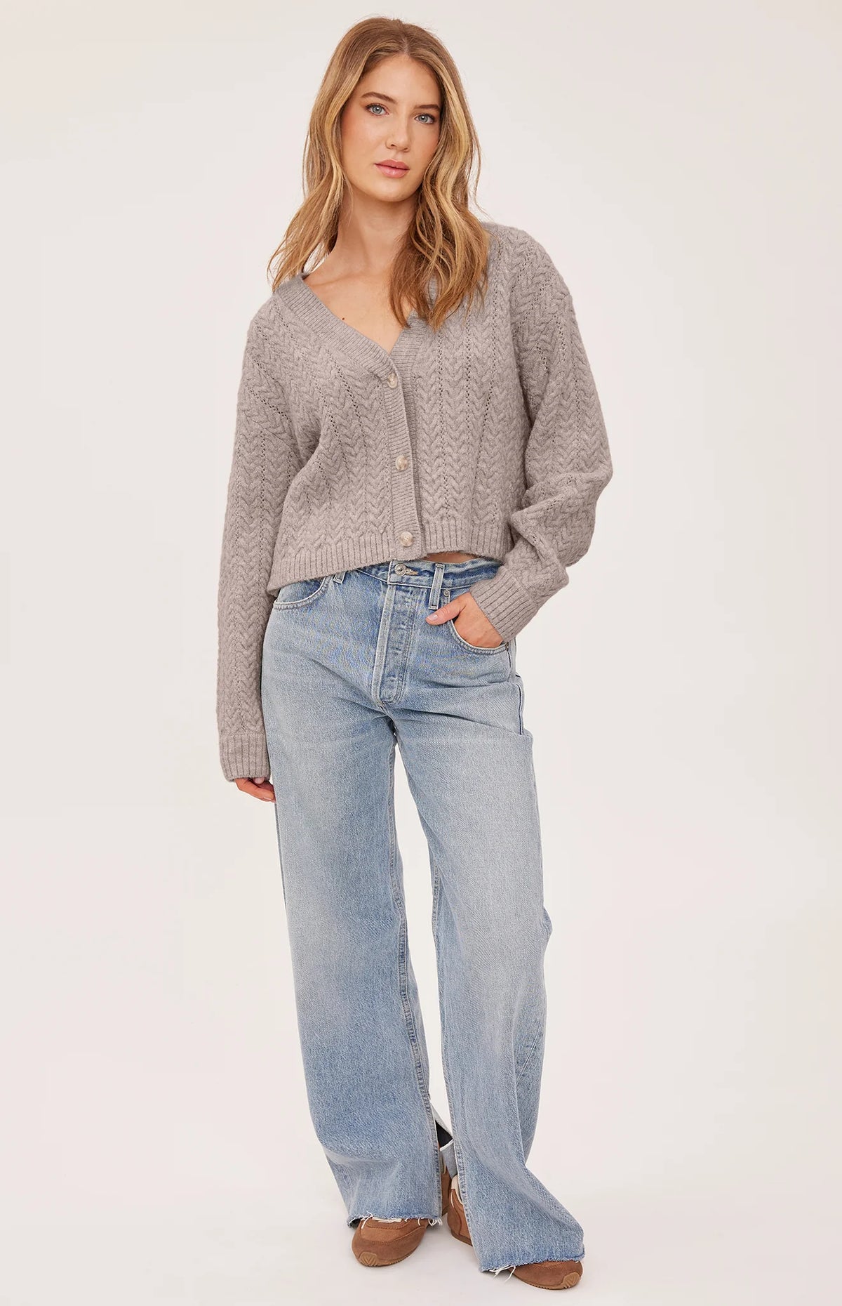GENTLE FAWN ESME V NECK CARDIGAN - HEATHER PEBBLE