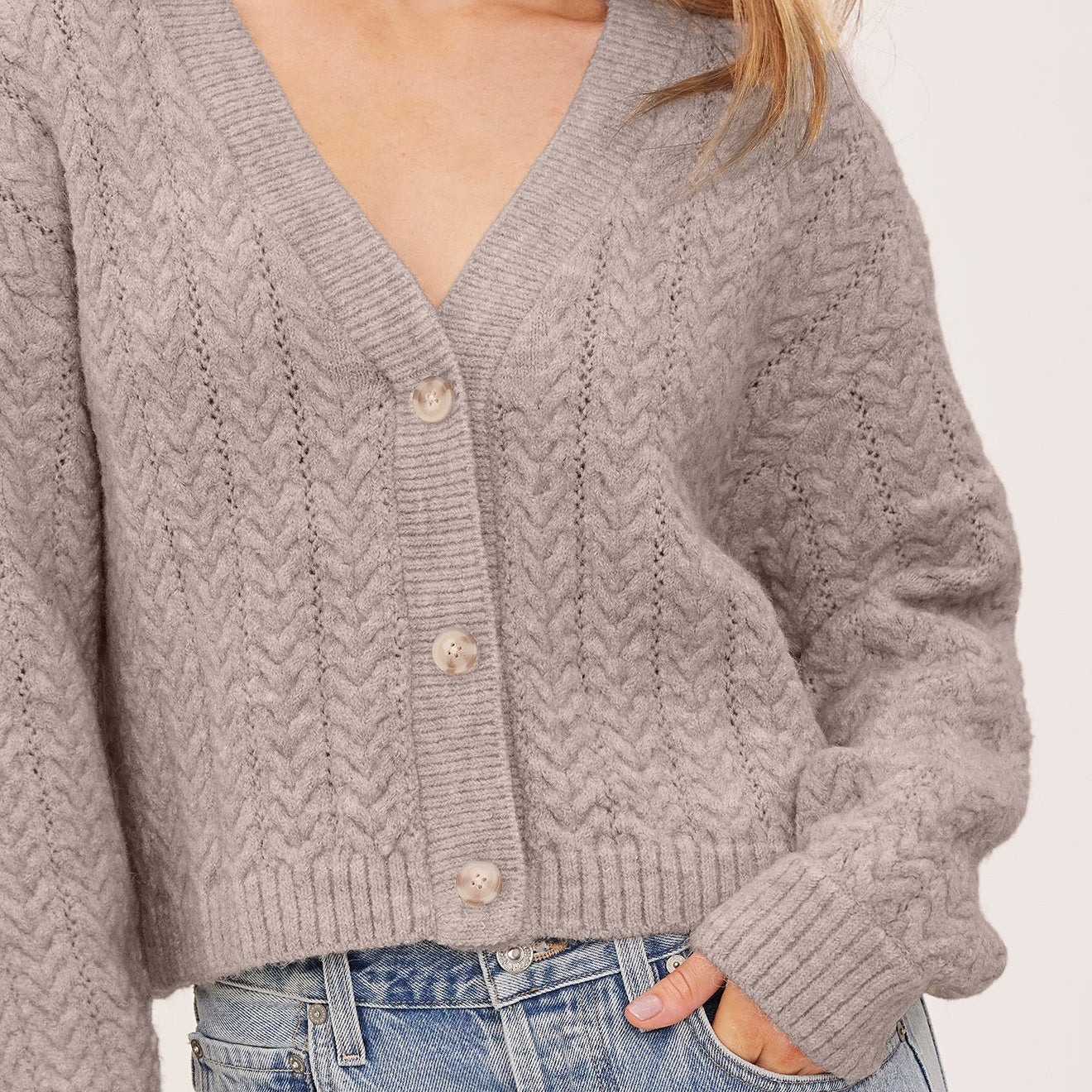 GENTLE FAWN ESME V NECK CARDIGAN - HEATHER PEBBLE